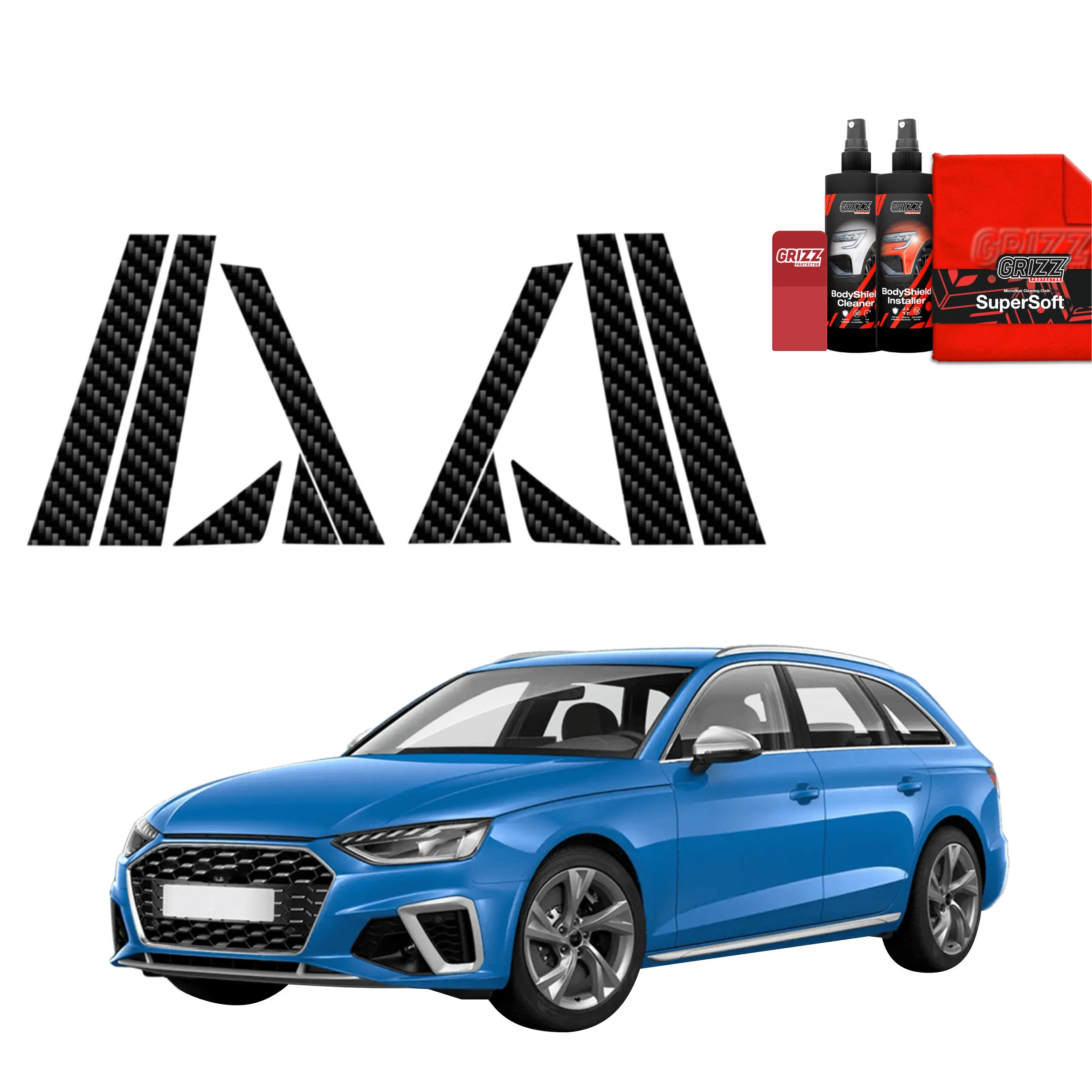 10in1 Kohlenstoff Schutzfolie für A-B-C-Säule - Audi A4 Avant (2019-2024)