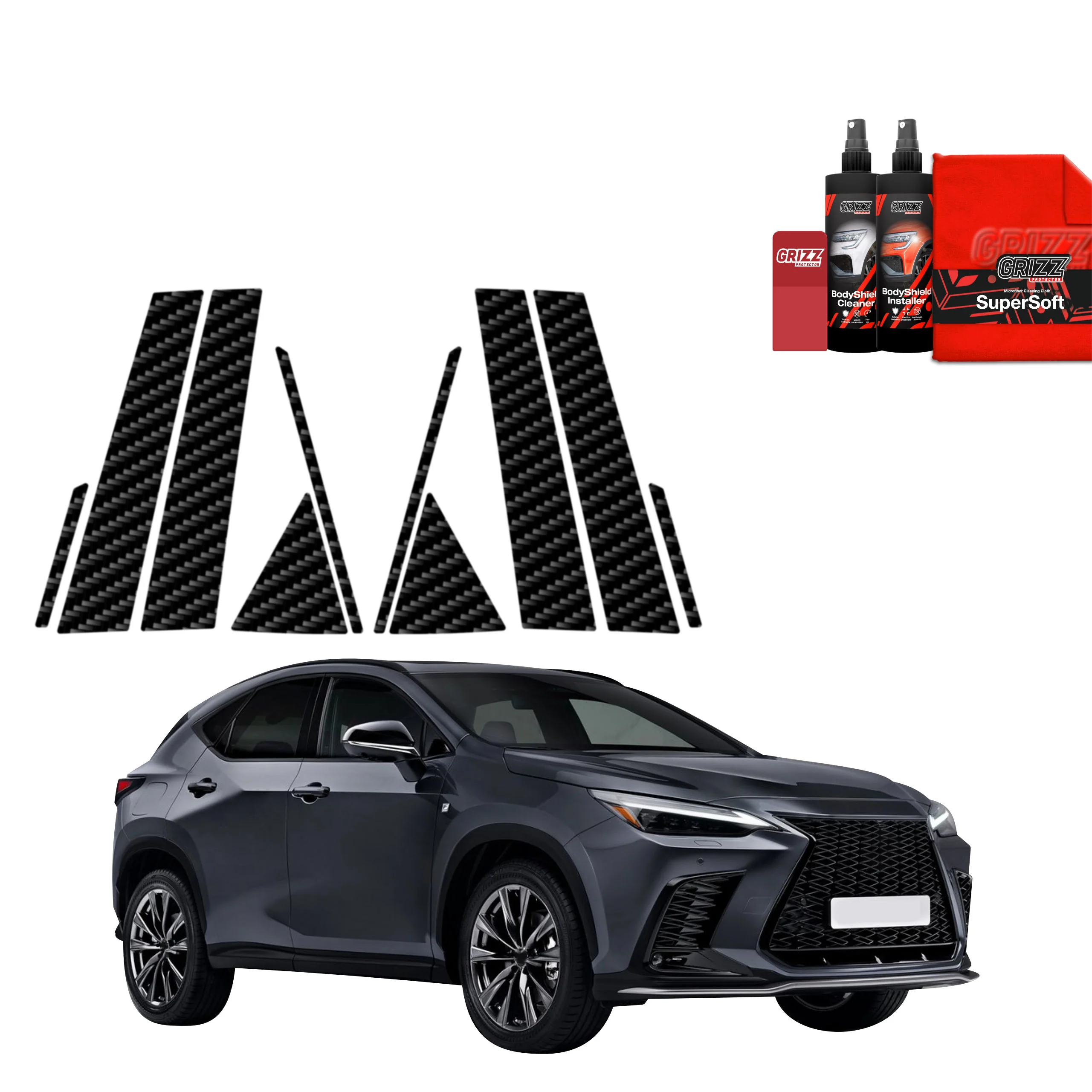 10in1 Kohlenstoff Schutzfolie fĂŒr A-B-C-SĂ€ule - Lexus NX 350h (2021-2023)