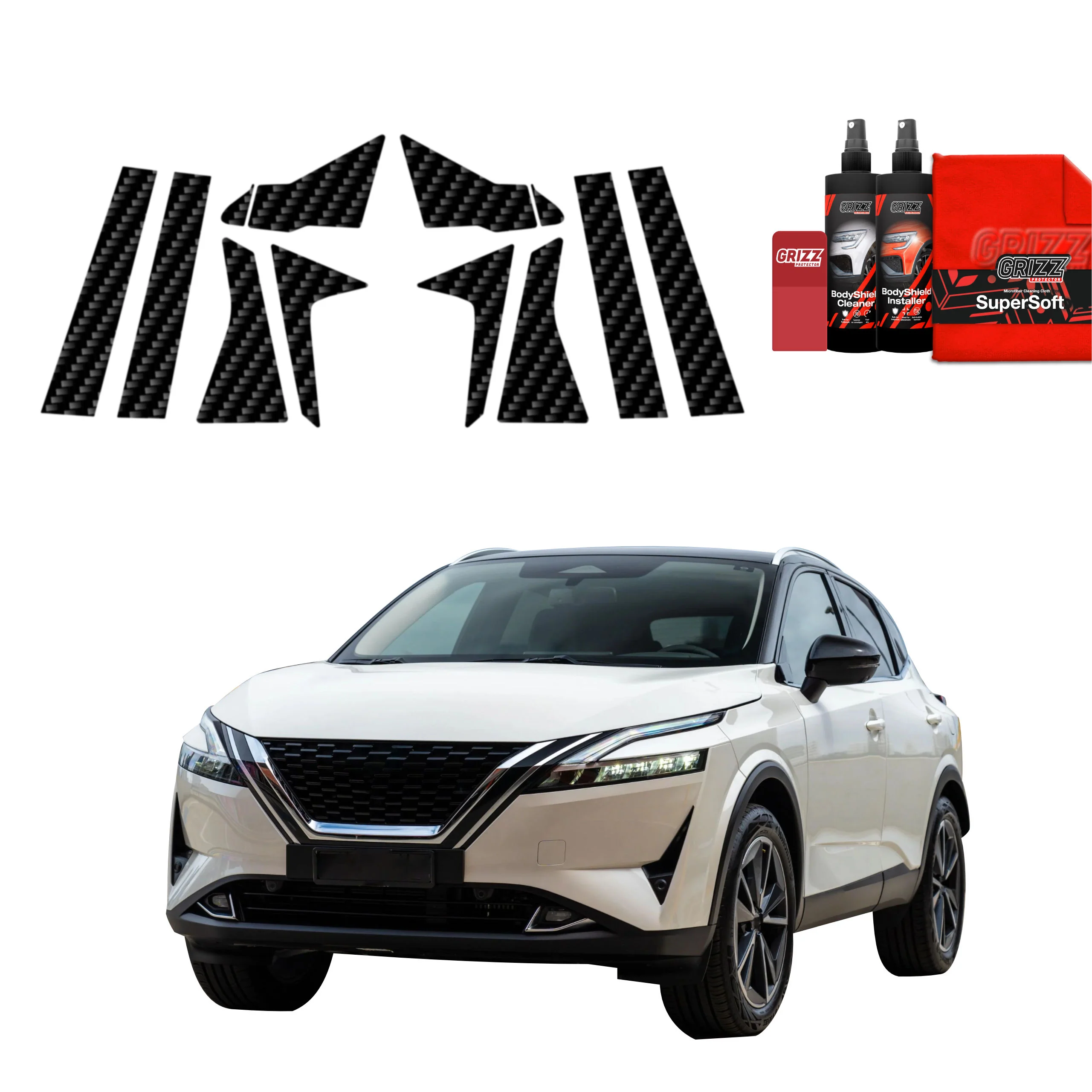 10in1 Kohlenstoff Schutzfolie für A-B-C-Säule - Nissan Qashqai 3 (2021-2024)
