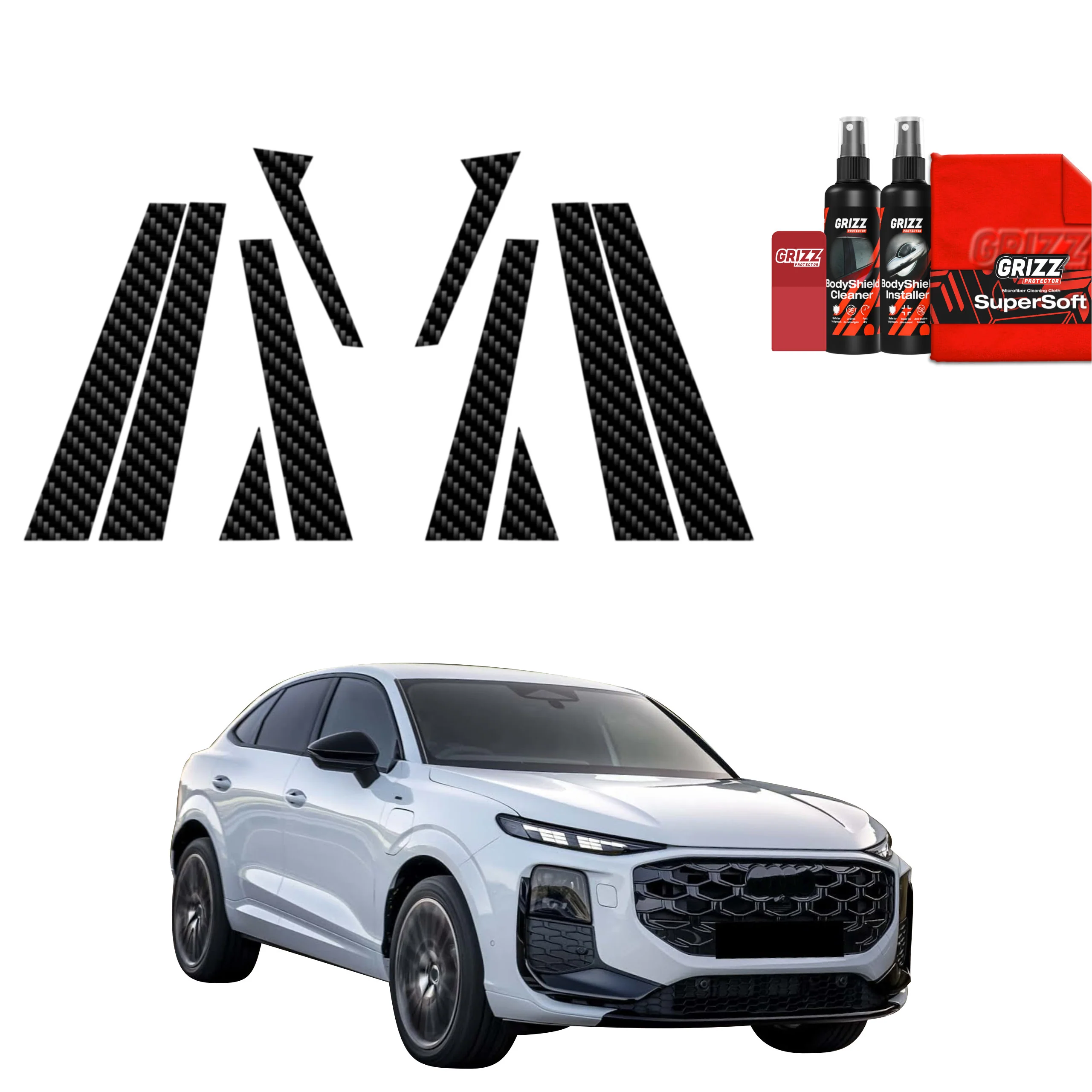 10in1 Kohlenstoff Schutzfolie fĂŒr B-C-SĂ€ule - Audi Q3 Sportback (2025-2026)
