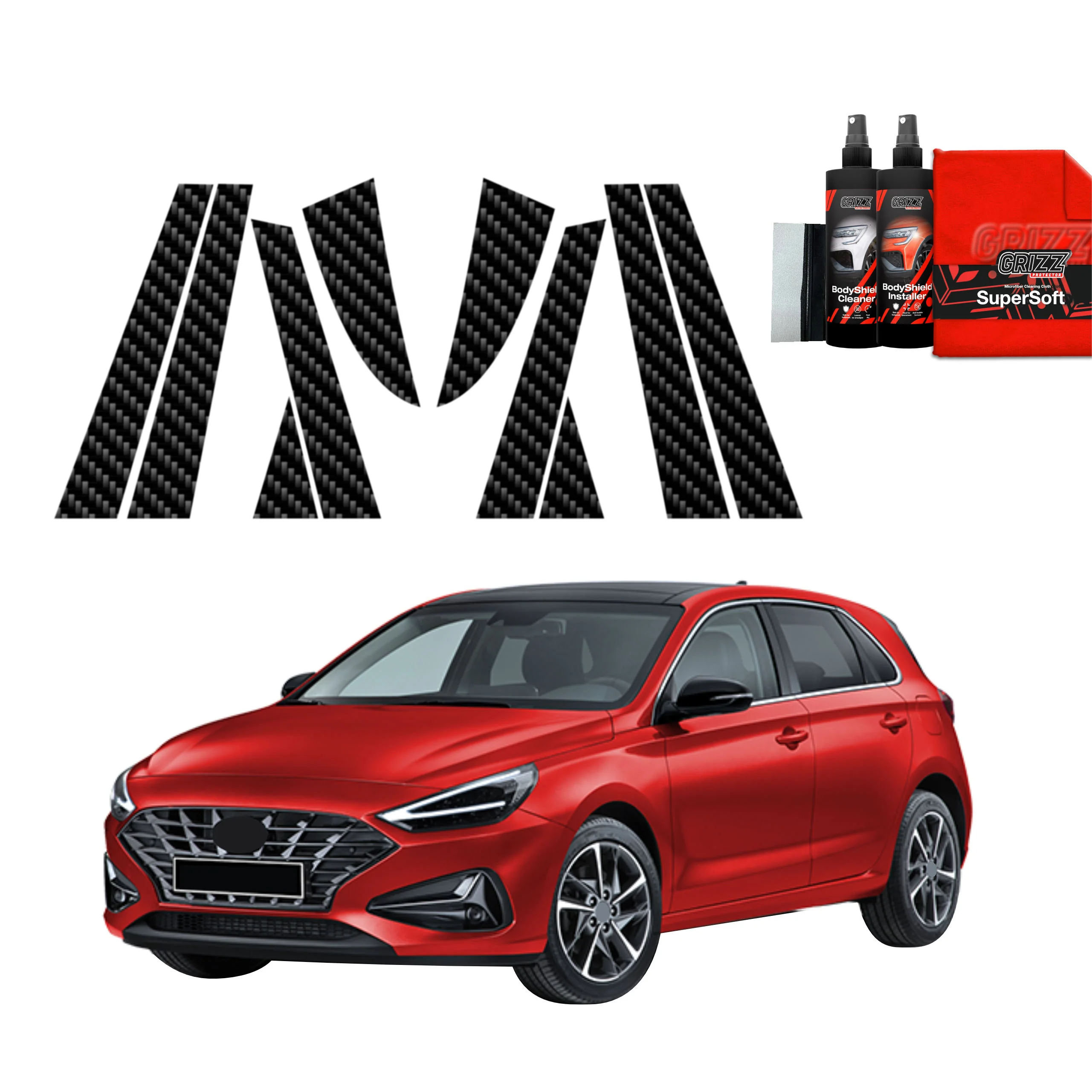 10in1 Kohlenstoff Schutzfolie fĂŒr B-C-SĂ€ule - Hyundai i30 Hatchback (2020-2026)