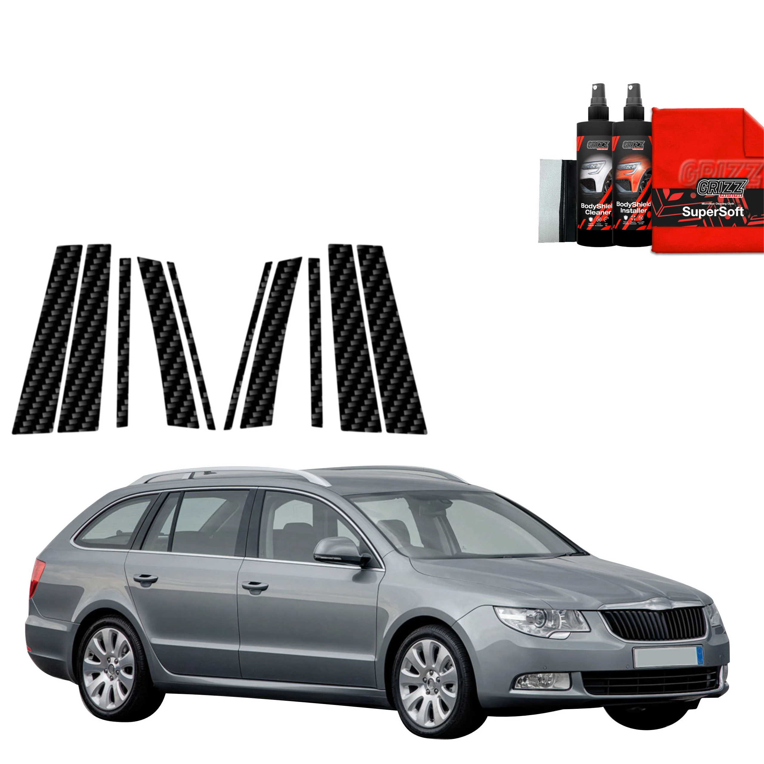 10in1 Kohlenstoff Schutzfolie für B-C-Säule - Skoda Superb 2 Kombi (2009-2013)