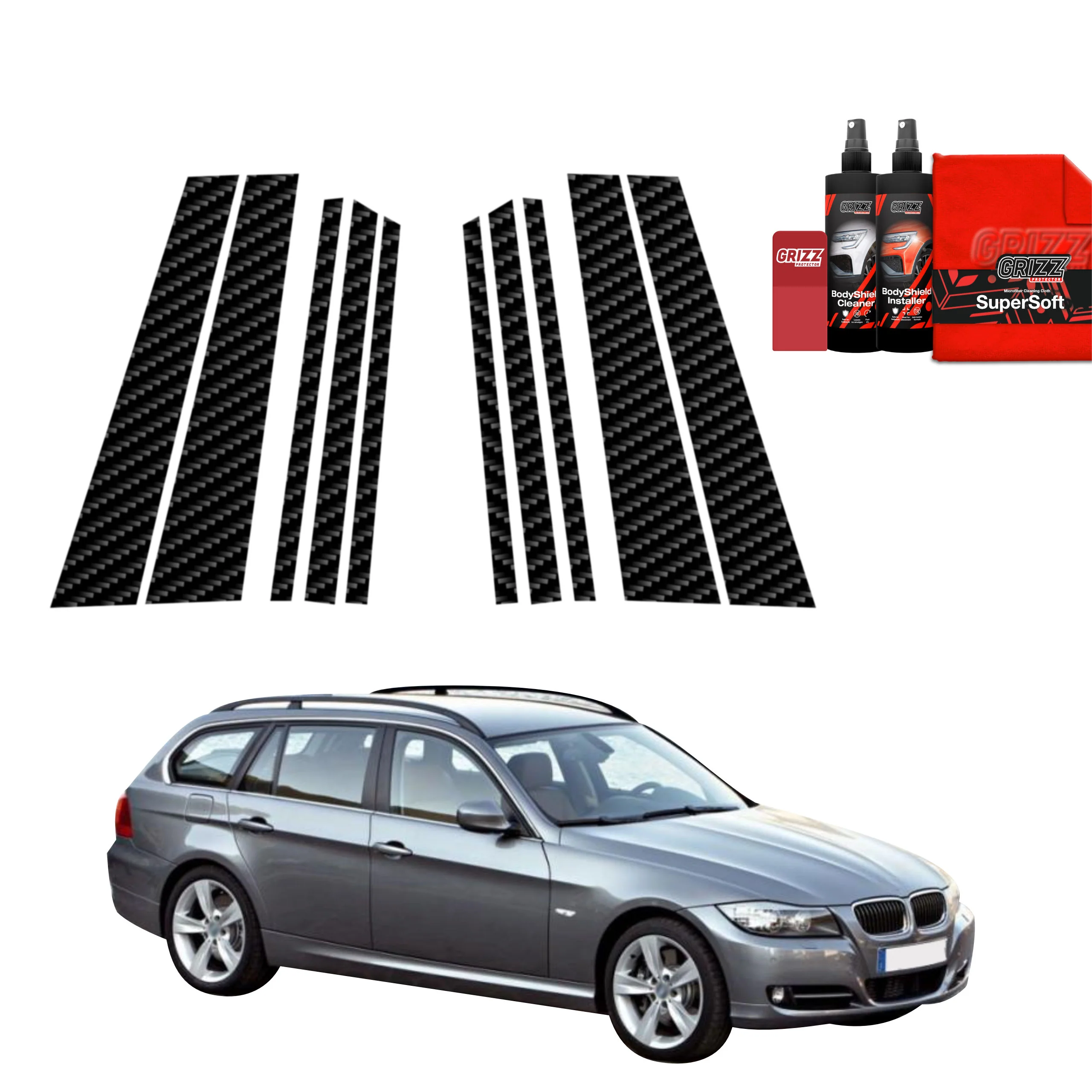 10in1 Kohlenstoff Schutzfolie fĂŒr B-C-SĂ€ule - BMW 3 E91 Kombi Pre-LCI (2004-2008)