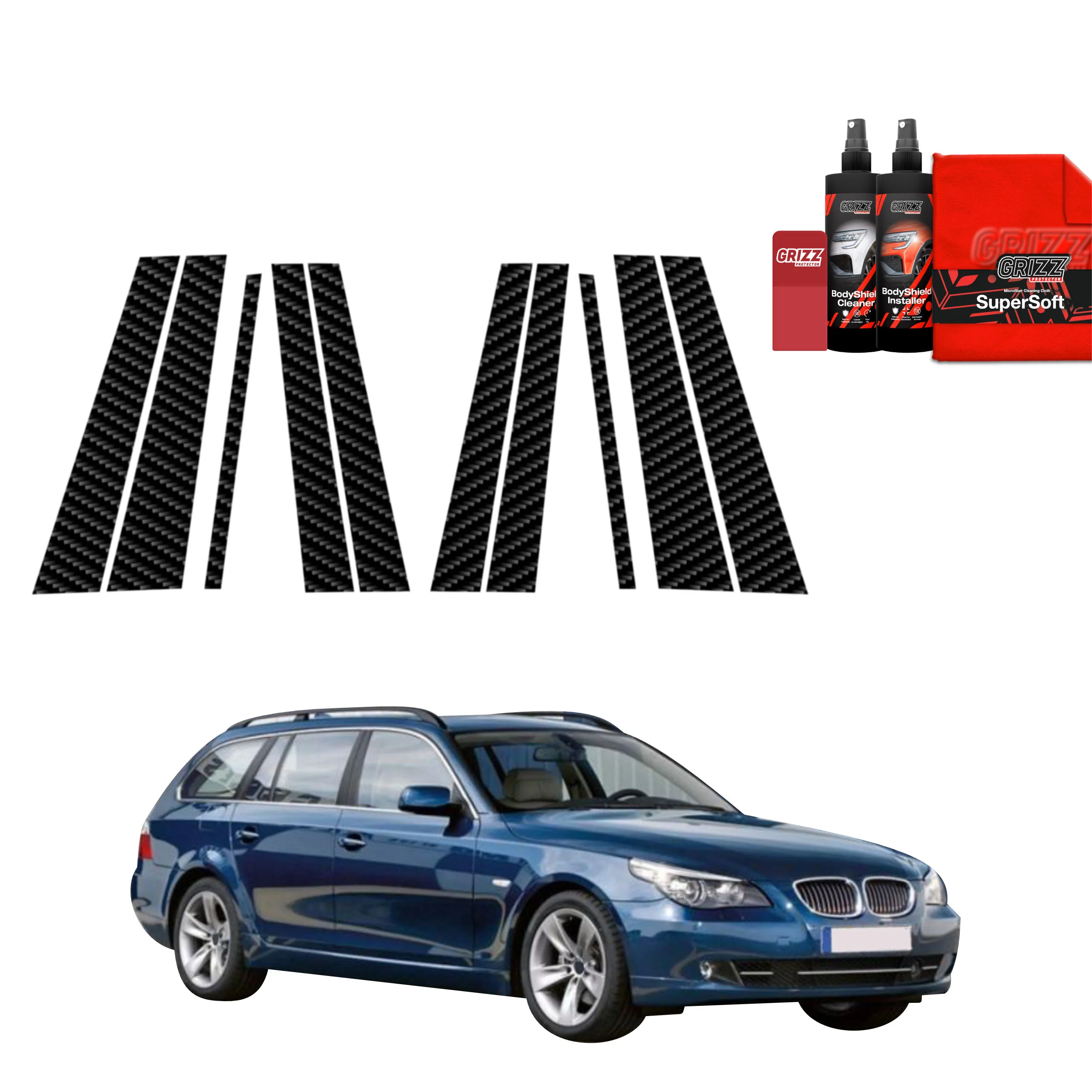 10in1 Kohlenstoff Schutzfolie fĂŒr B-C-SĂ€ule - BMW 5 E61 Kombi LCI (2007-2010)