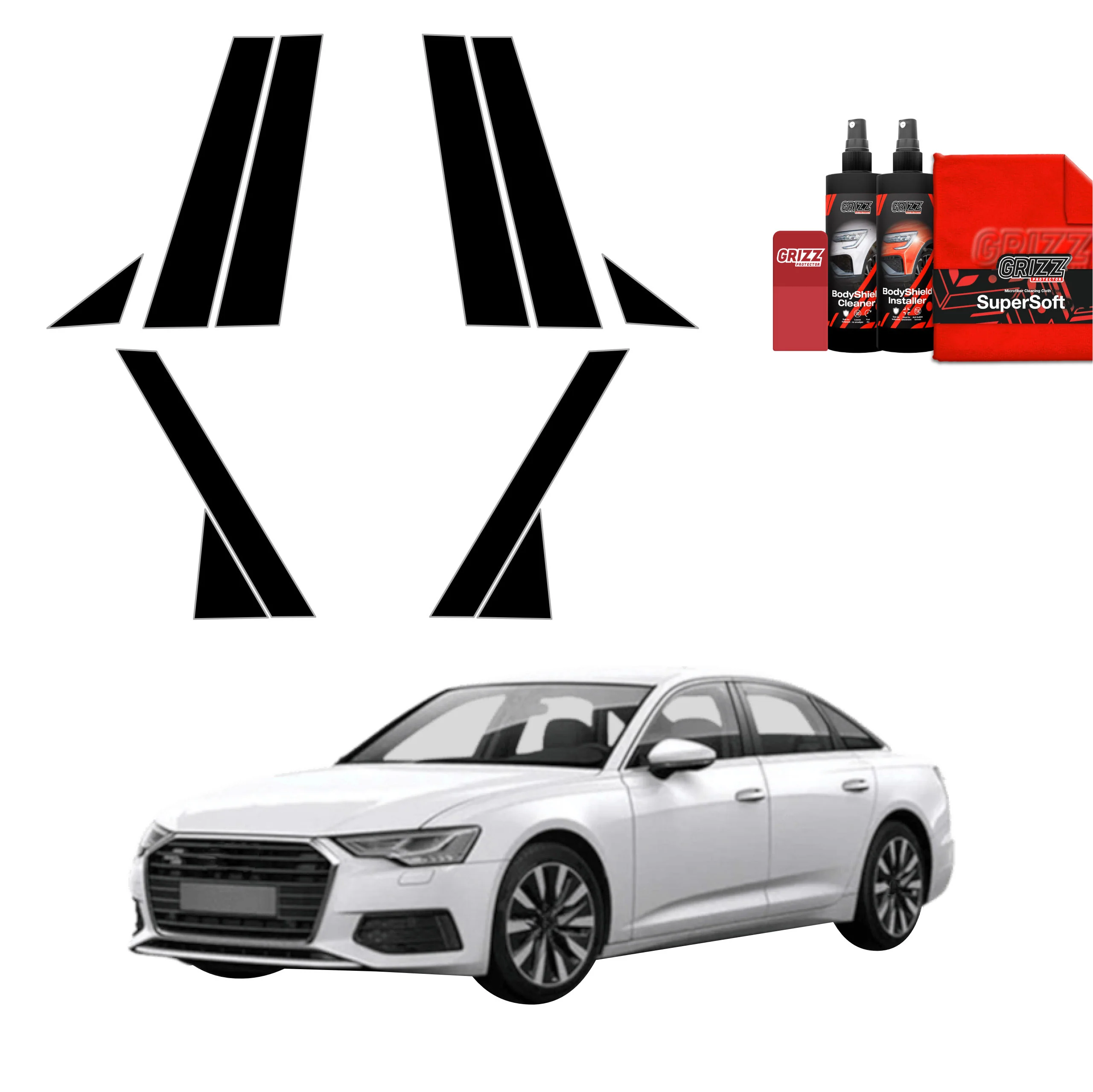 10in1 Schwarze schutzfolie für A-B-C-Säule - Audi A6 C8 Sedan (2018-2023)