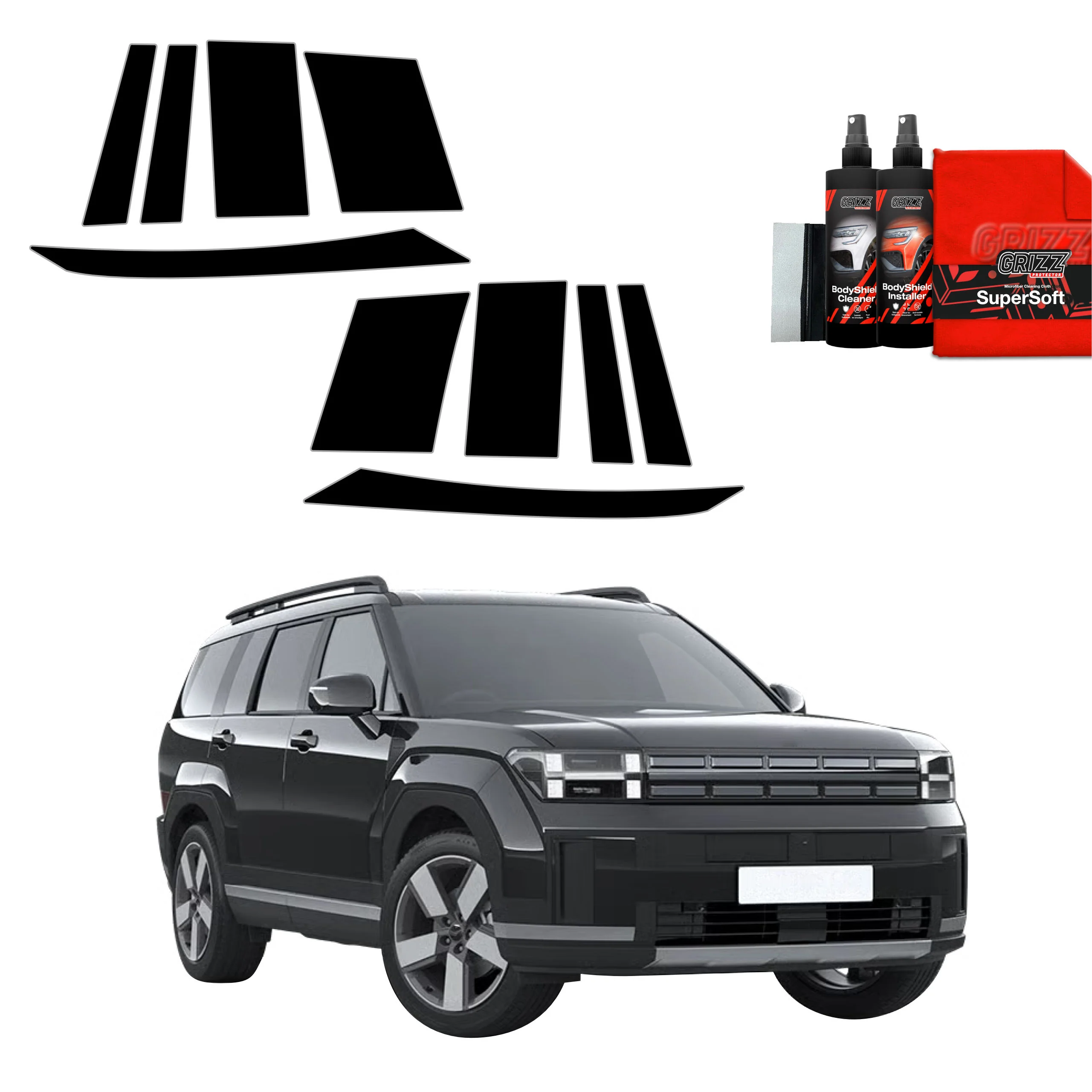 10in1 Schwarze schutzfolie fĂŒr A-B-C-SĂ€ule - Hyundai Santa Fe (2023-2026)