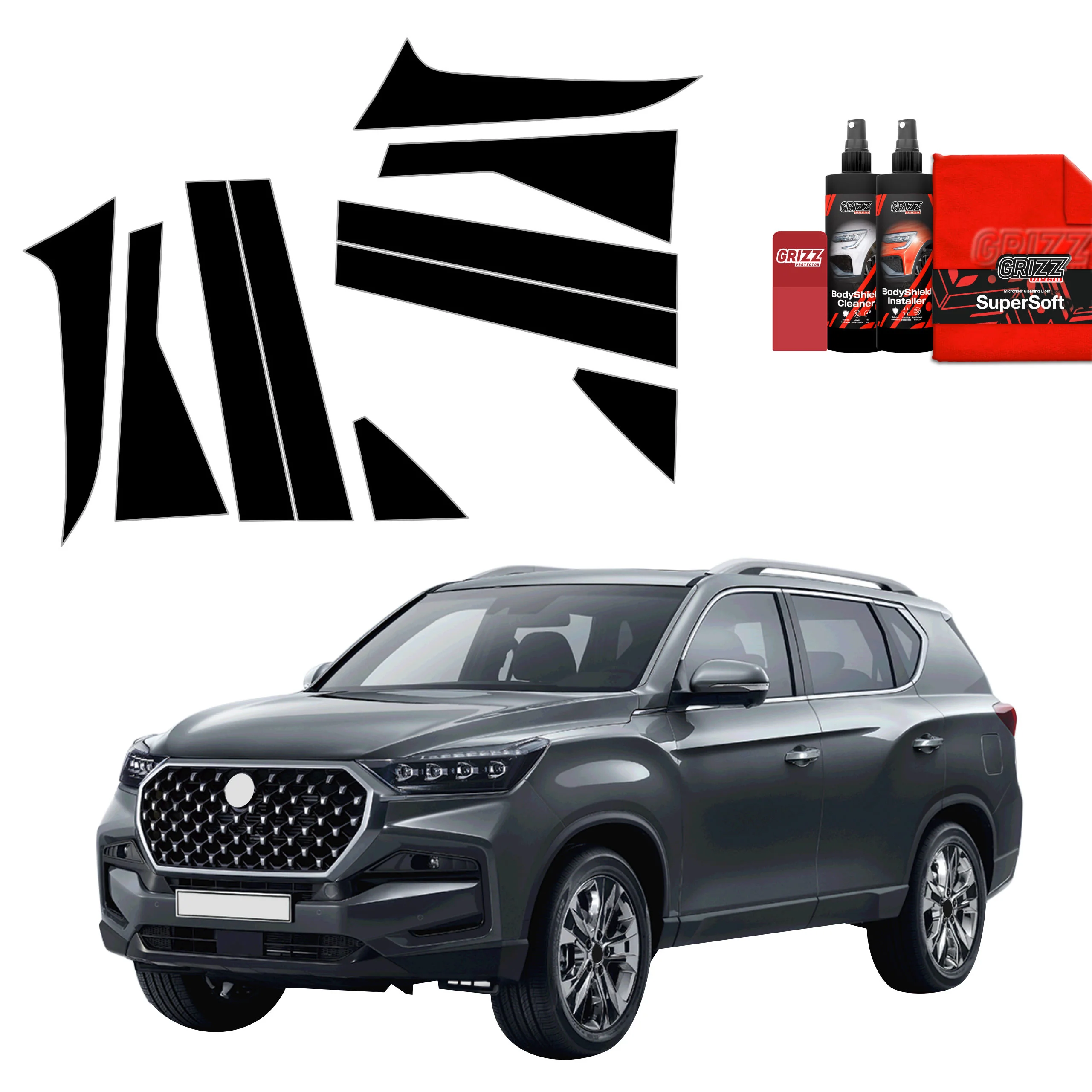 10in1 Schwarze schutzfolie für A-B-C-Säule - SsangYong Rexton (2023-2026)
