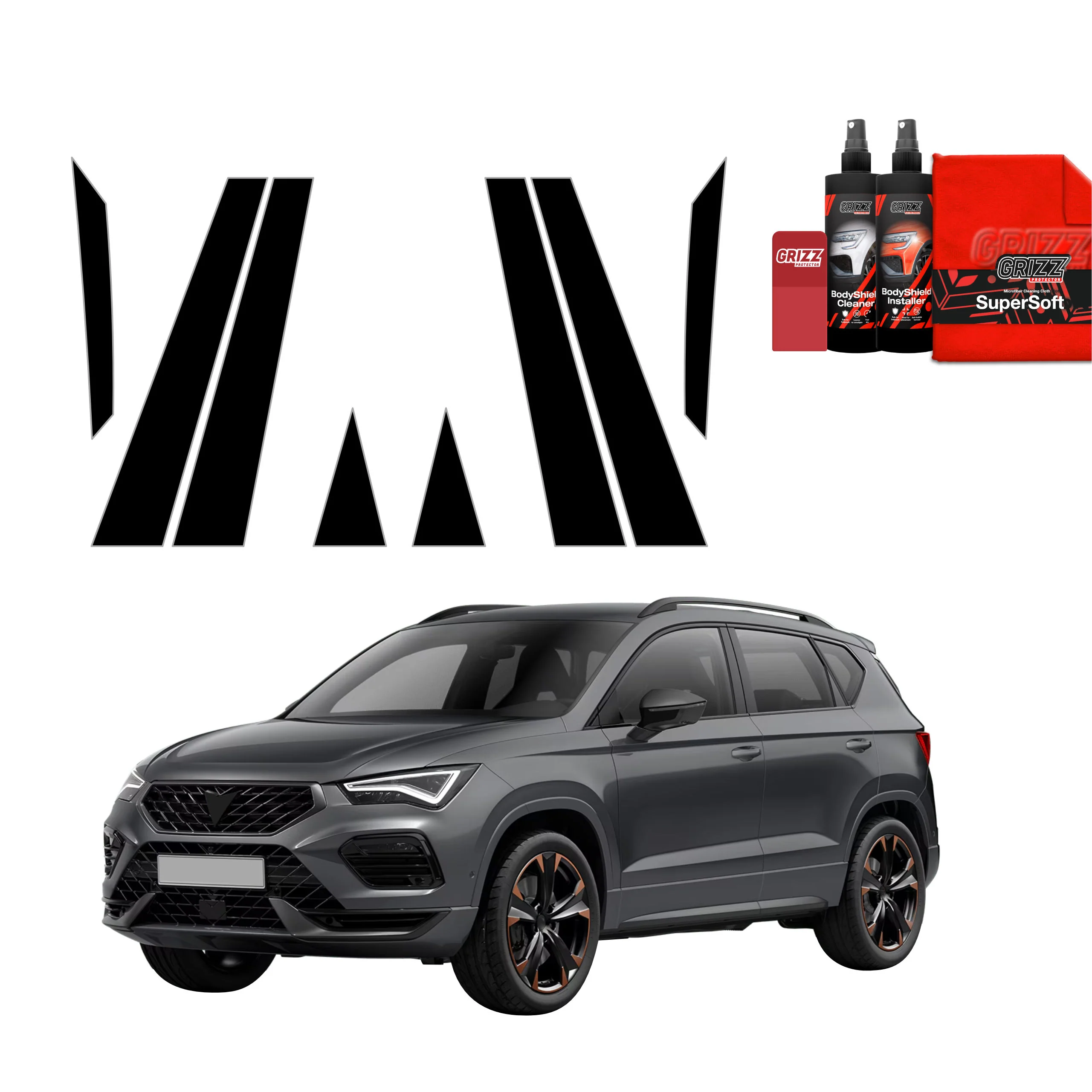 10in1 Schwarze schutzfolie für B-C-Säule - Cupra Ateca (2020-2026)