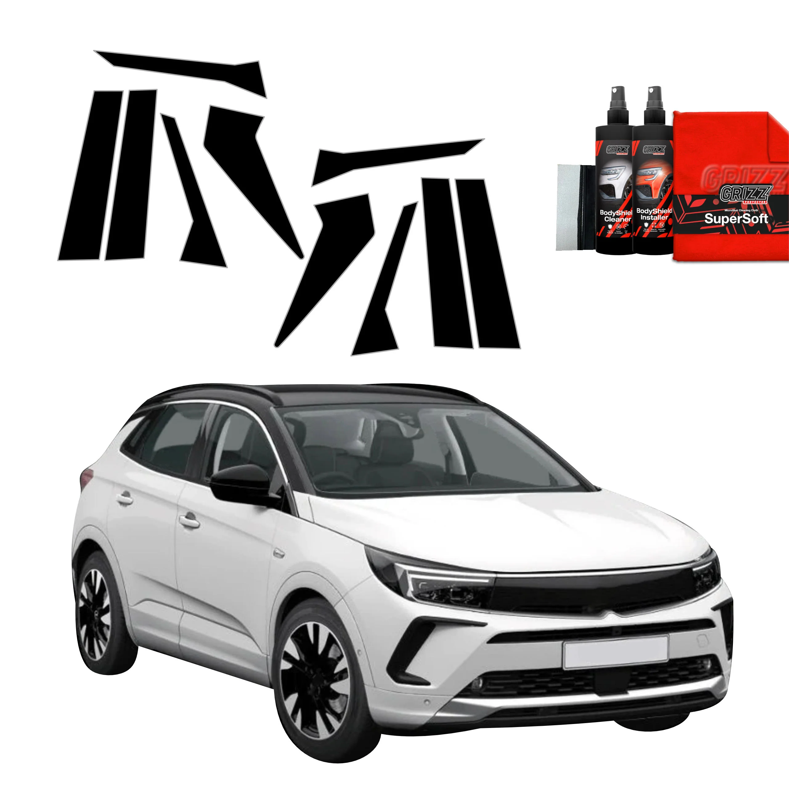 10in1 Schwarze Schutzfolie fĂŒr B-C-SĂ€ule - Opel Grandland (2021-2024)