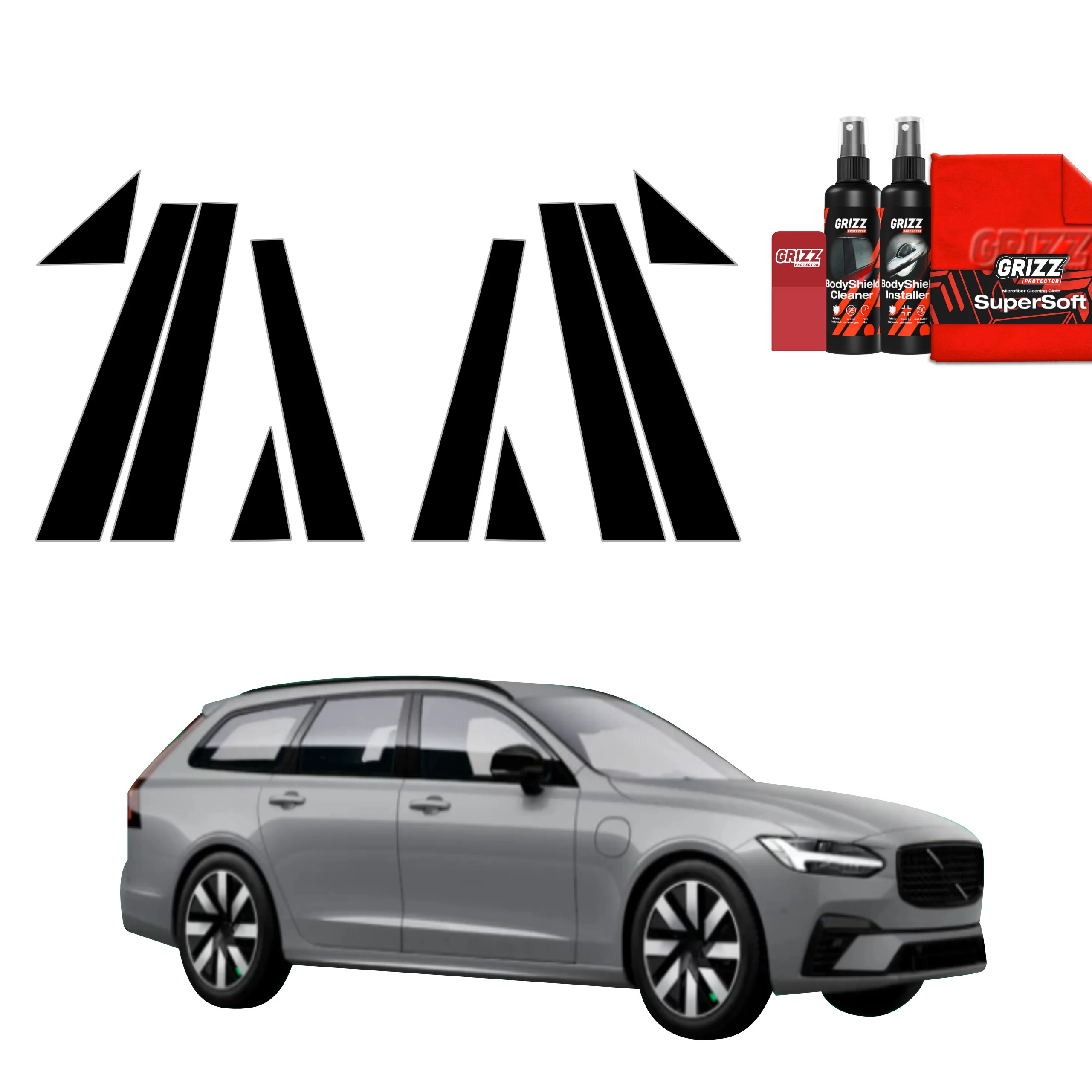 10in1 Schwarze Schutzfolie für B-C-Säule - Volvo V90 (2021-2026)