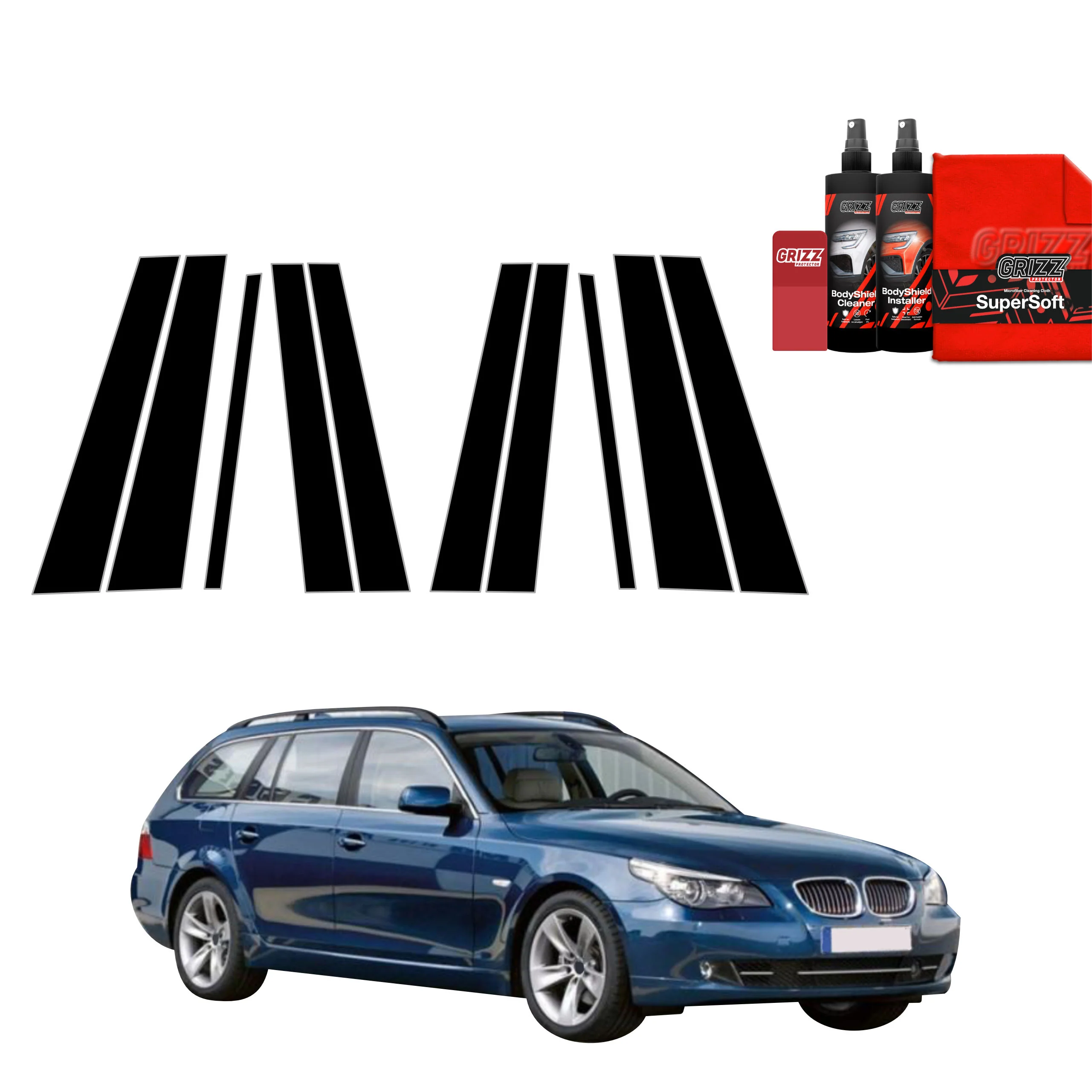 10in1 Schwarze schutzfolie für B-C-Säule - BMW 5 E61 Kombi LCI (2007-2010)