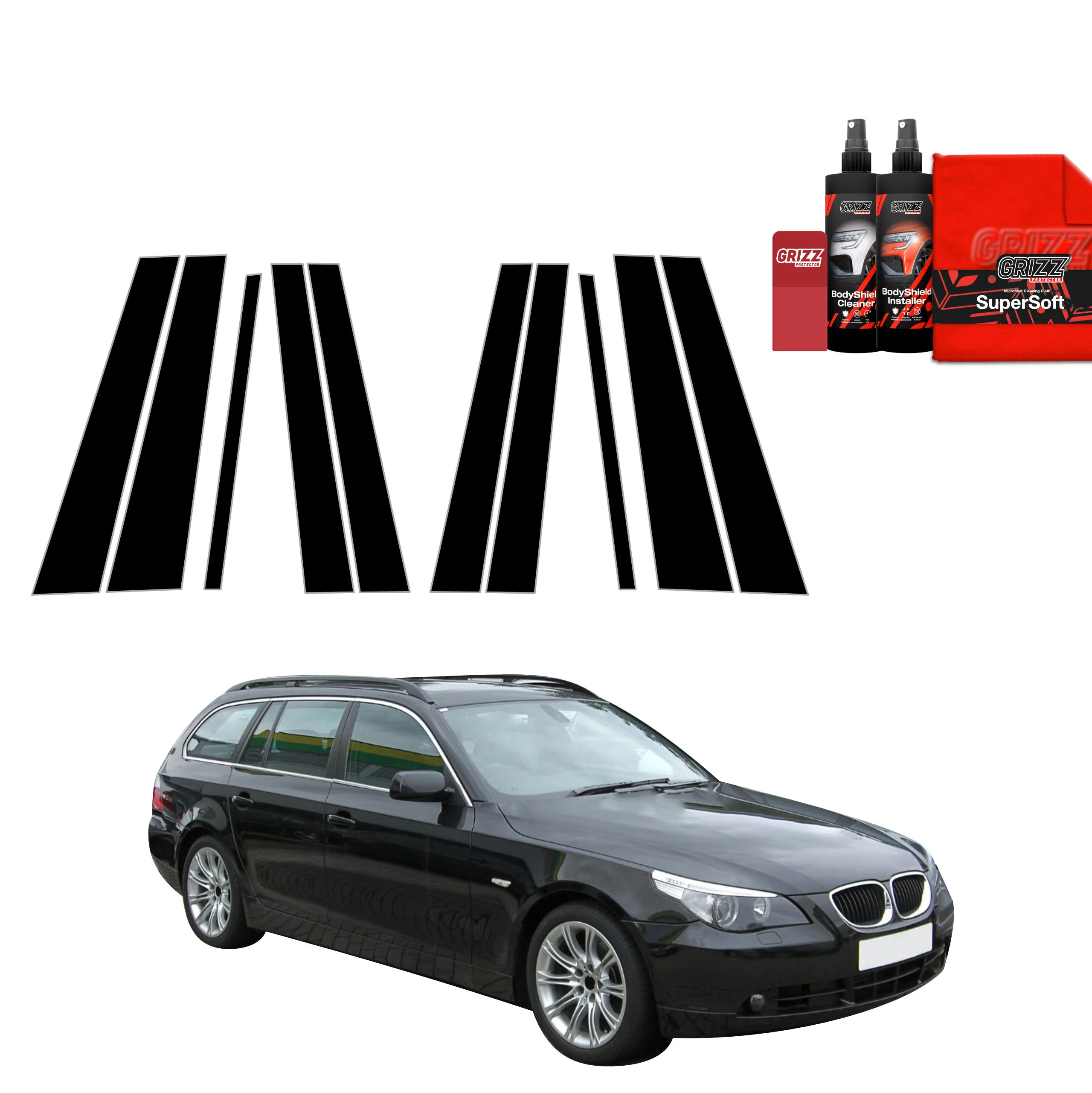 10in1 Schwarze schutzfolie für B-C-Säule - BMW 5 E61 Kombi PreLCI (2003-2007)