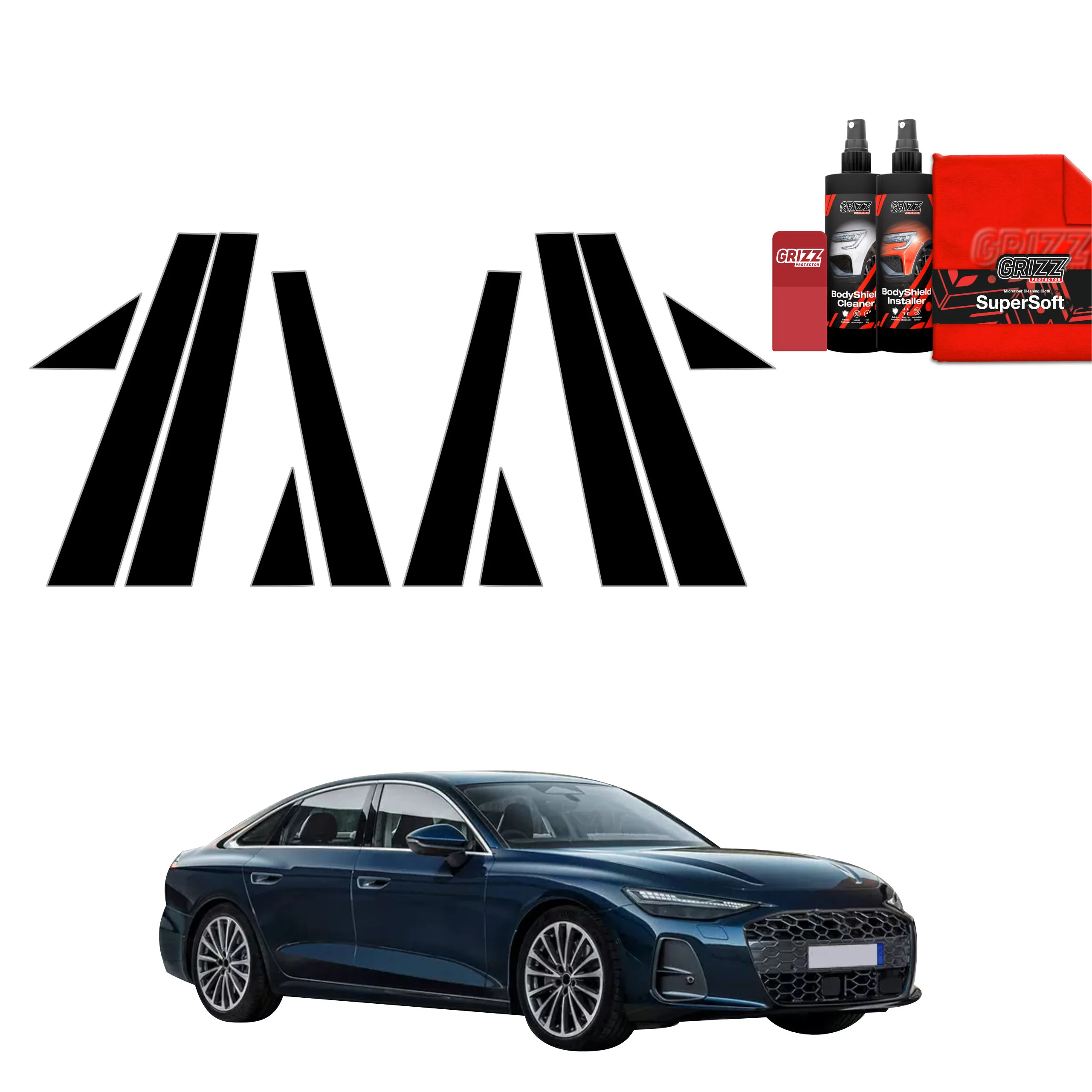 10in1 Schwarze Schutzfolie für B-C-Säule - Audi A6 Limousine (2025-2026)