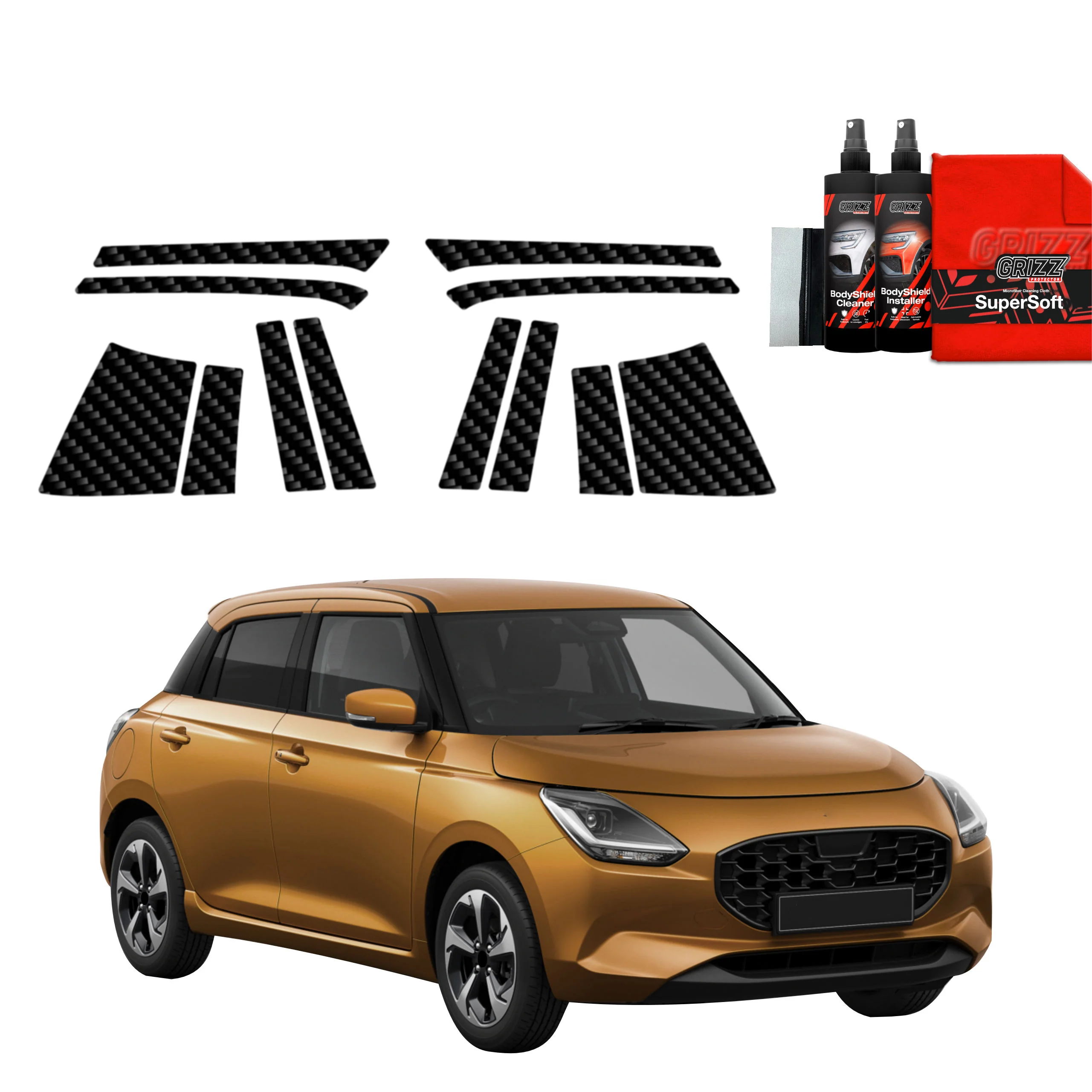 12in1 Kohlenstoff Schutzfolie für A-B-C-Säule - Suzuki Swift (2024-2026)