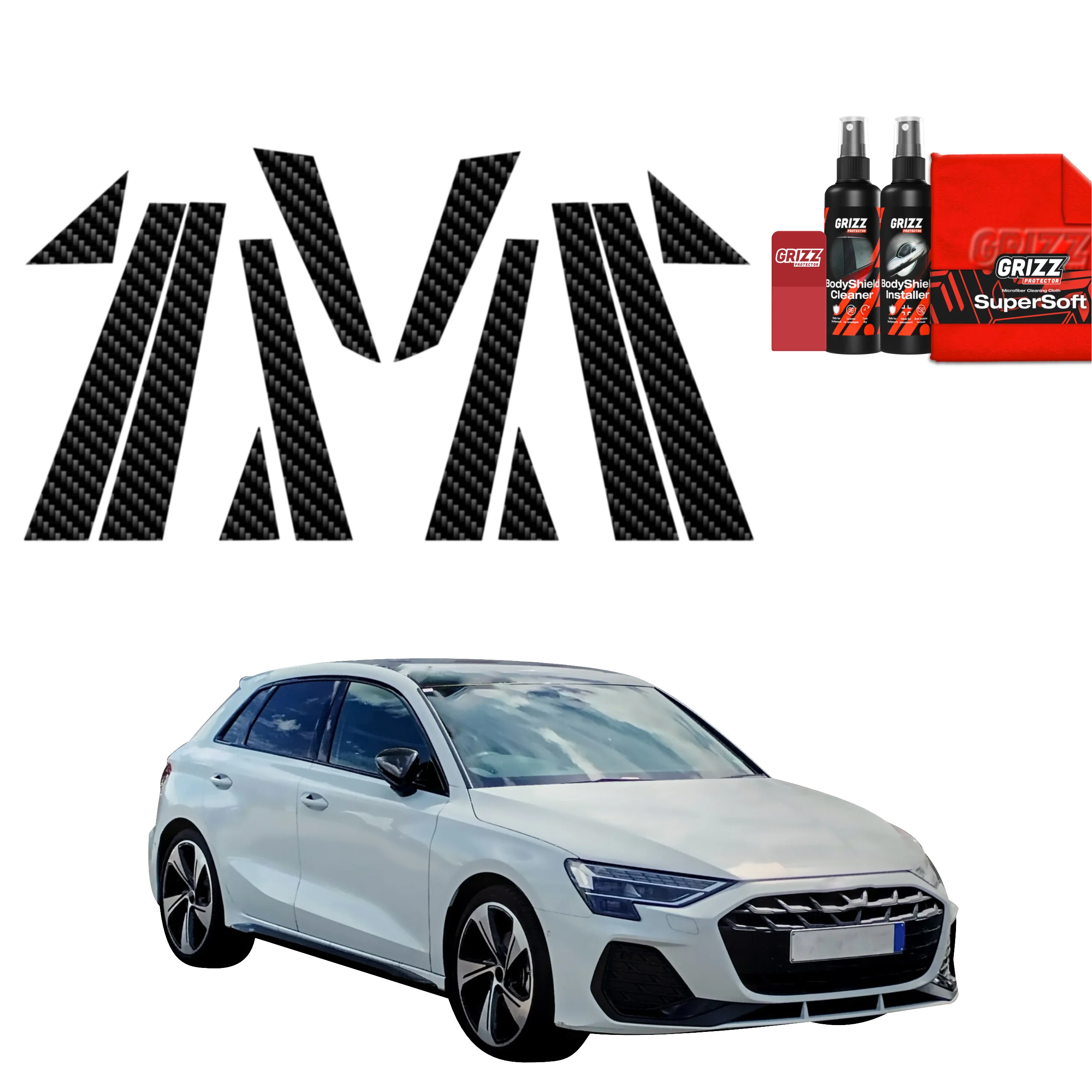12in1 Kohlenstoff Schutzfolie für B-C-Säule - Audi A3 8Y Hatchback 5D (2024-2026)