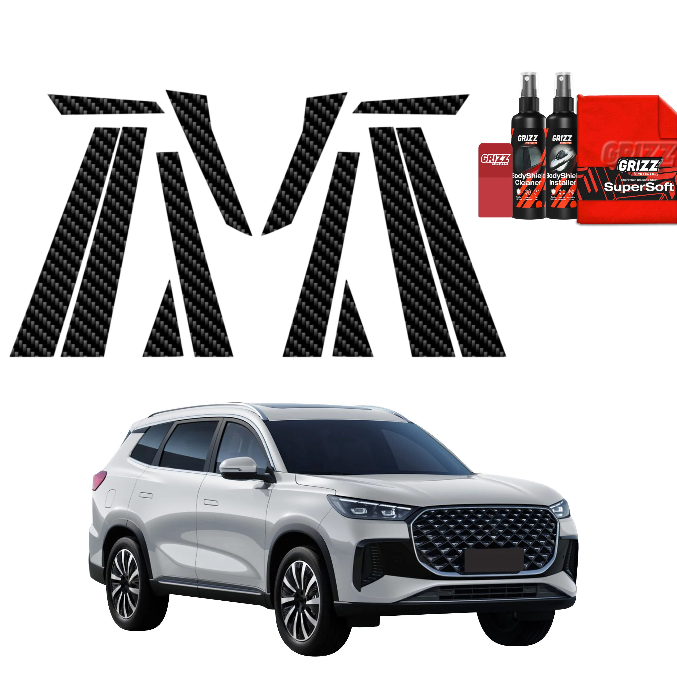 12in1 Kohlenstoff Schutzfolie fĂŒr B-C-SĂ€ule - Chery Tiggo 8 (2025-2026)