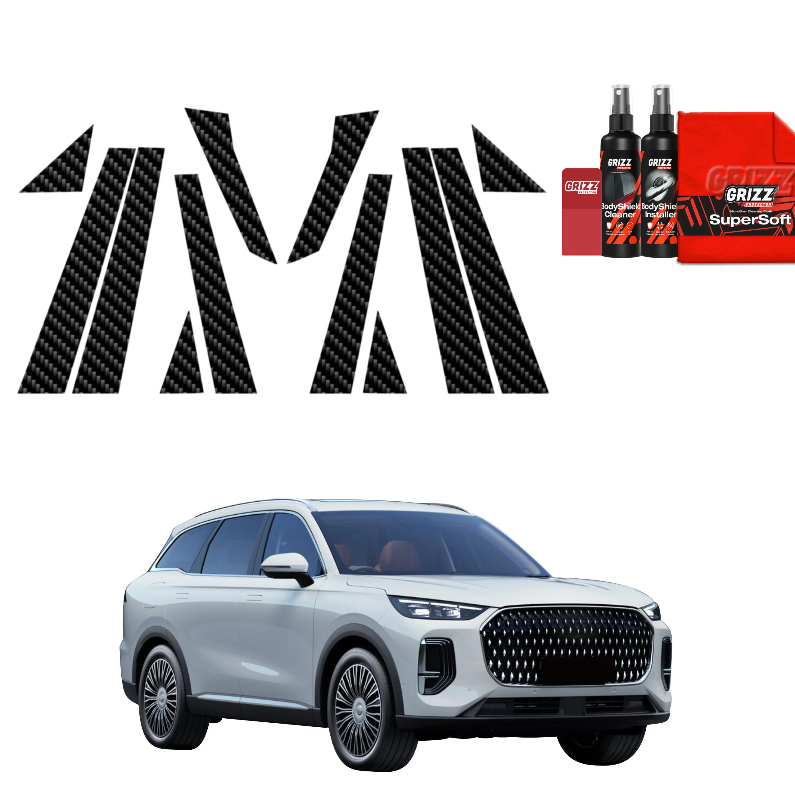 12in1 Kohlenstoff Schutzfolie fĂŒr B-C-SĂ€ule - Chery Tiggo 9 (2025-2026)