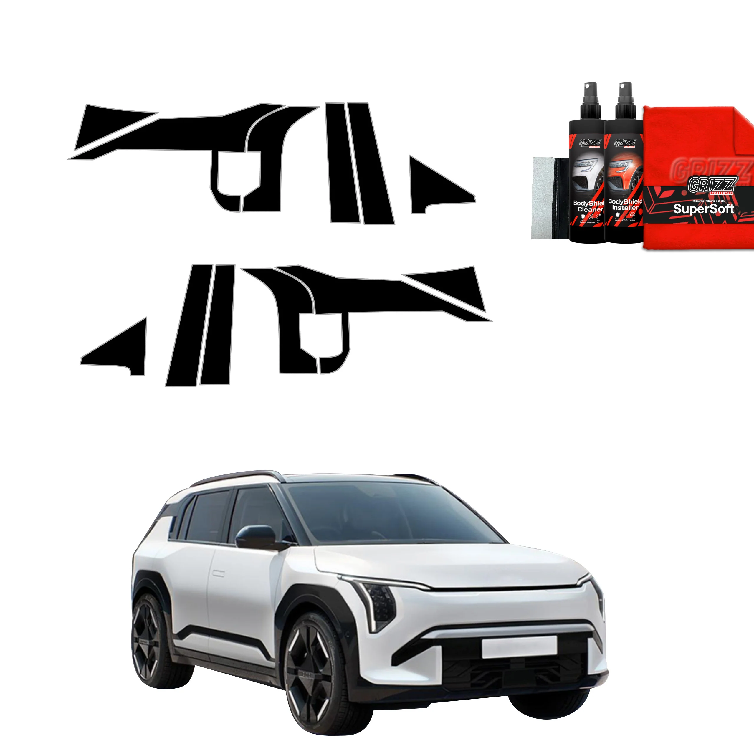 12in1 Schwarze schutzfolie für A-B-C-Säule - Kia EV3 GT Line (2025-2026)