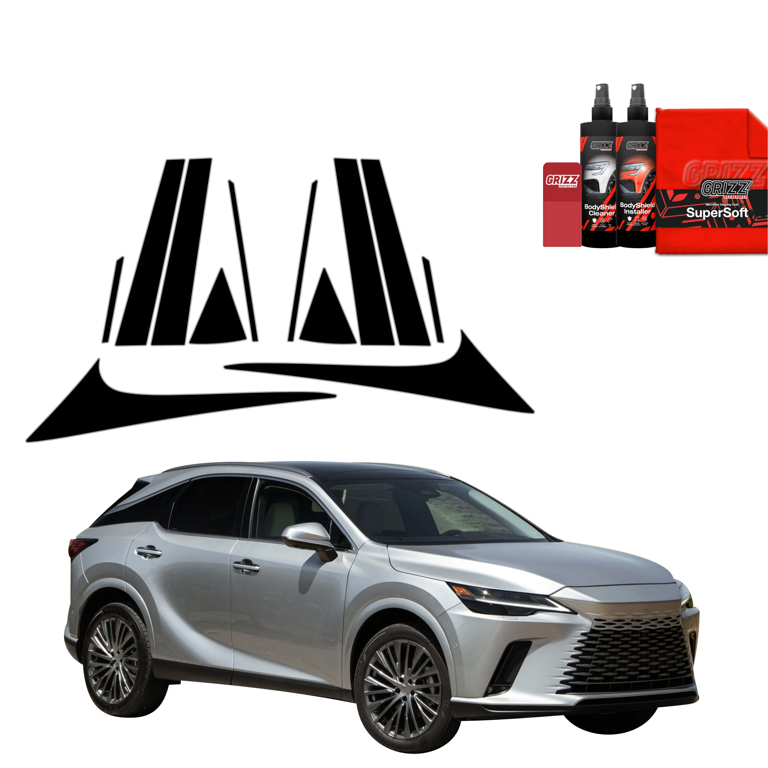 12in1 Schwarze schutzfolie fĂŒr A-B-C-SĂ€ule - Lexus RX 350h (2022-2026)