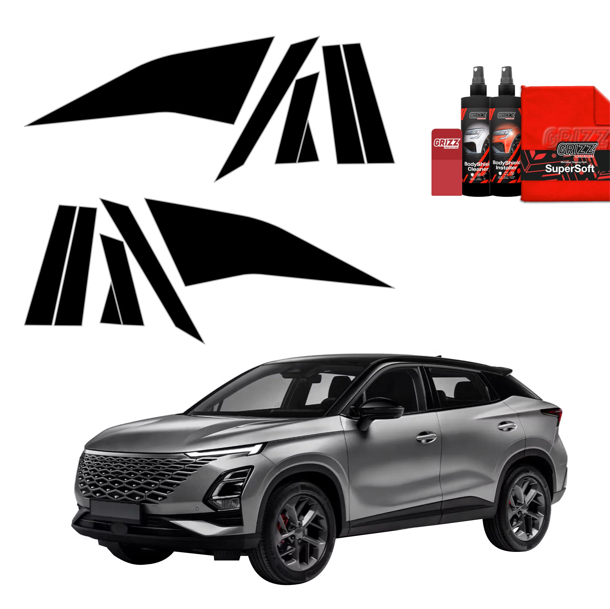 12in1 Schwarze schutzfolie für A-B-C-Säule - OMODA 5 Facelift (2024-2026)