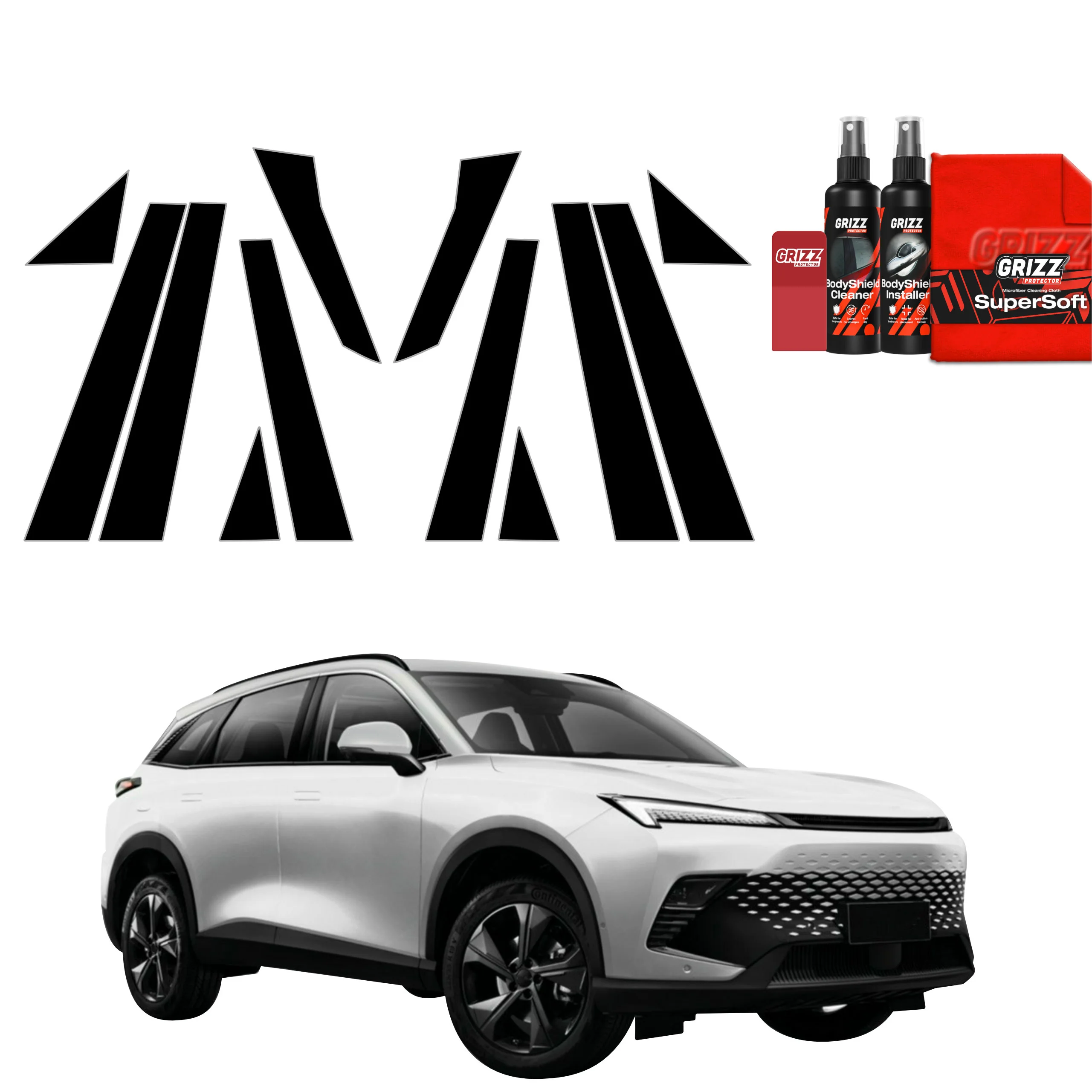 12in1 Schwarze schutzfolie fĂŒr B-C-SĂ€ule - BAIC BEIJING 5 (2023-2026)