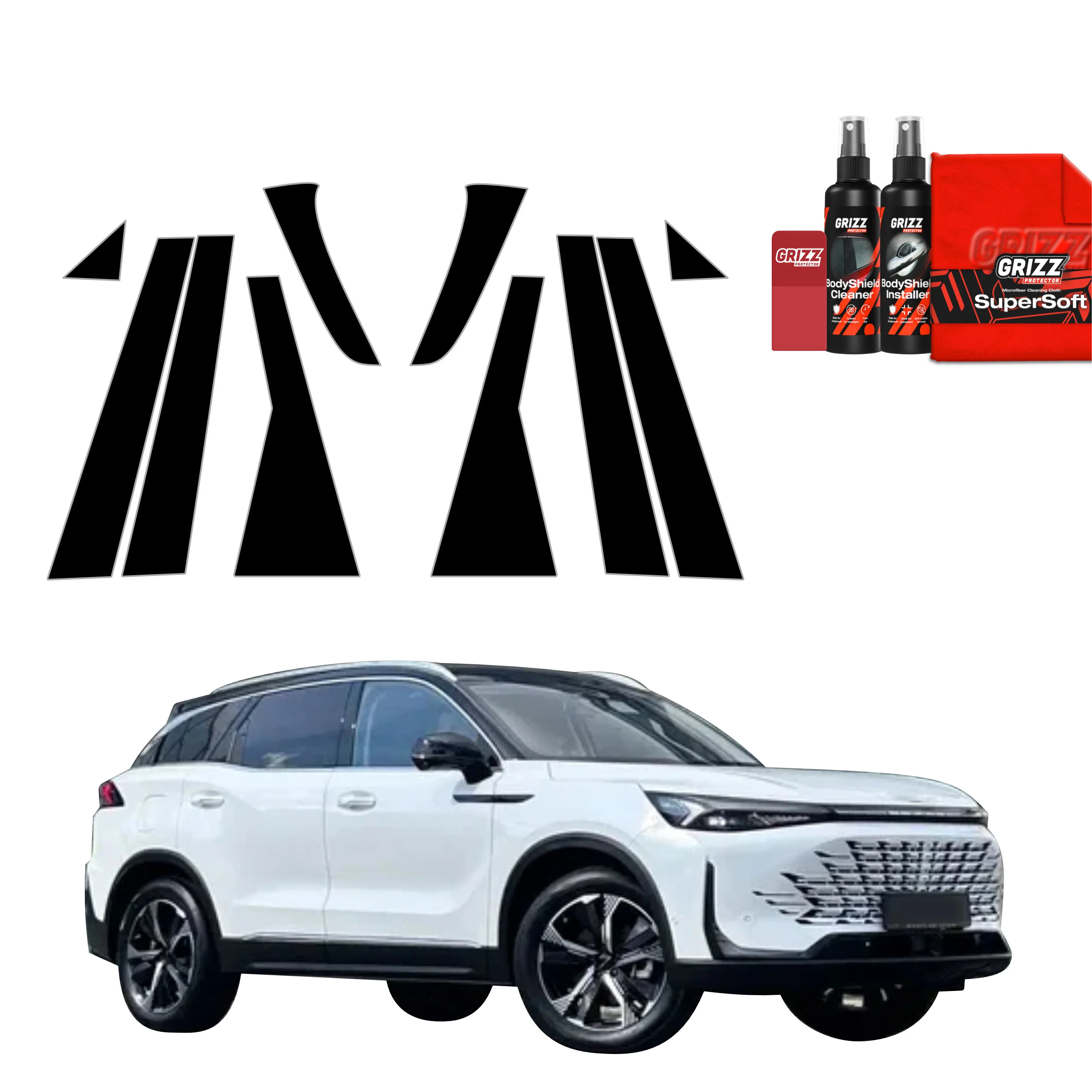12in1 Schwarze schutzfolie für B-C-Säule - BAIC BEIJING 7 (2024-2026)