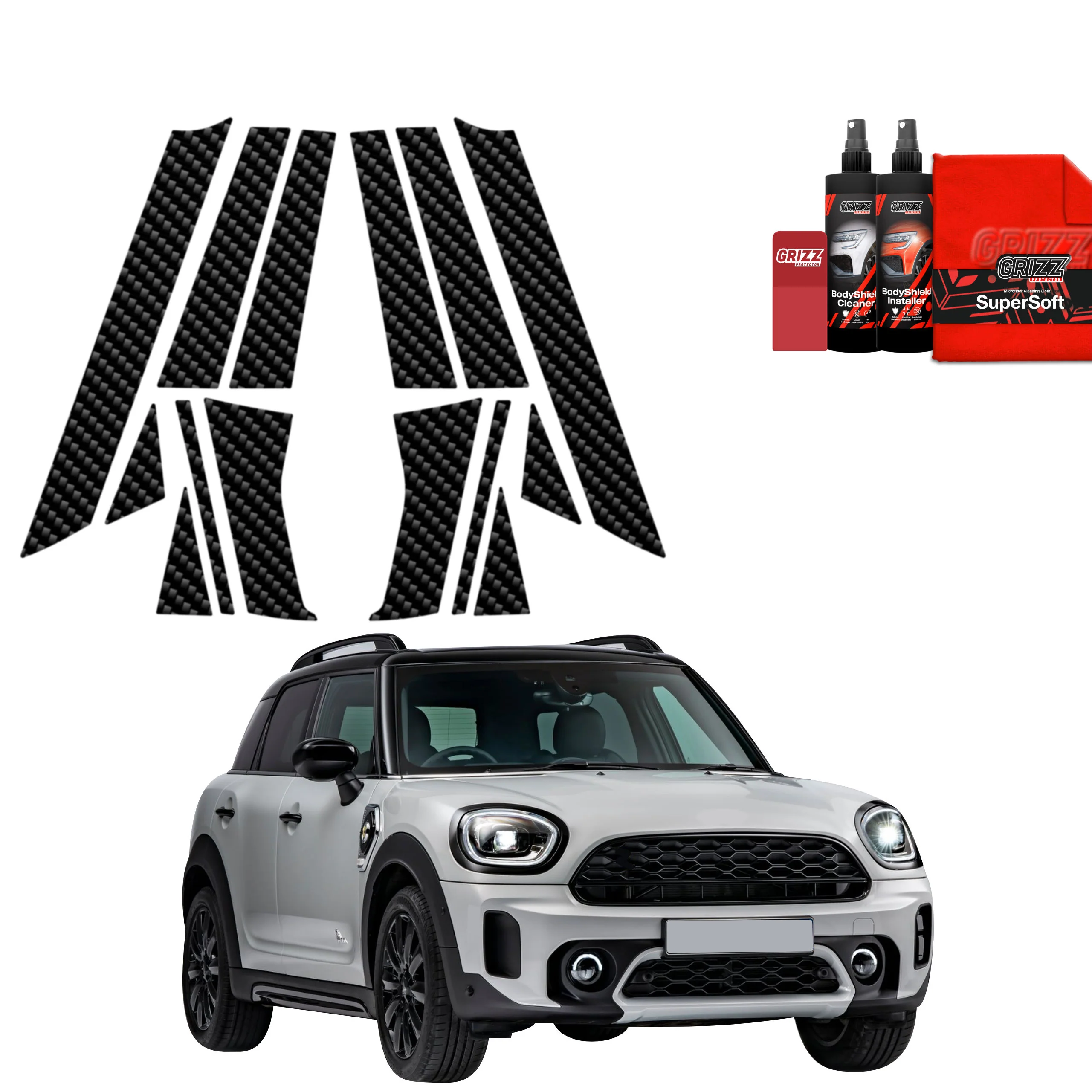 14in1 Kohlenstoff Schutzfolie für A-B-C-Säule - Mini Countryman (2023- 2025)