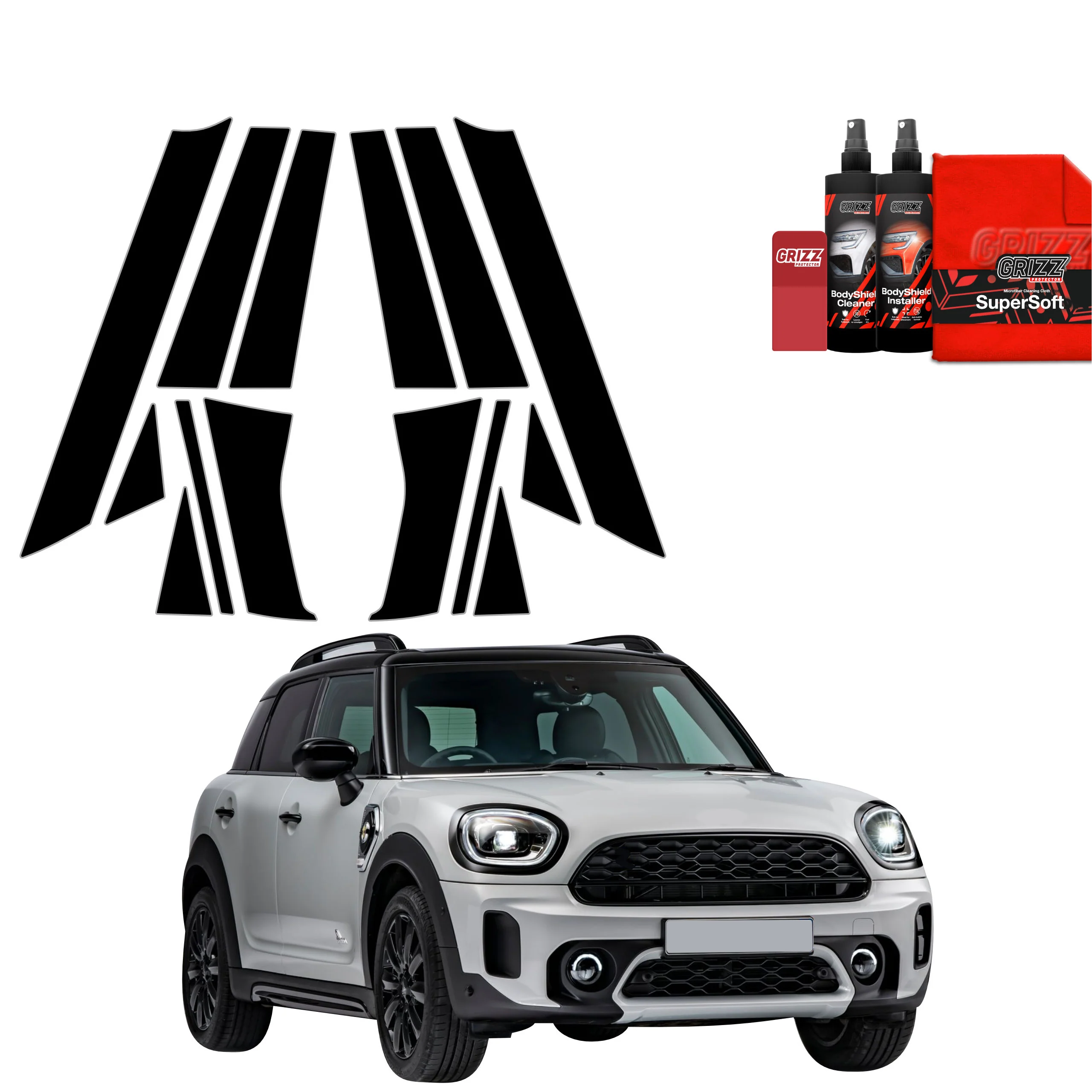 14in1 Schwarze schutzfolie für A-B-C-Säule - Mini Countryman (2023- 2025)