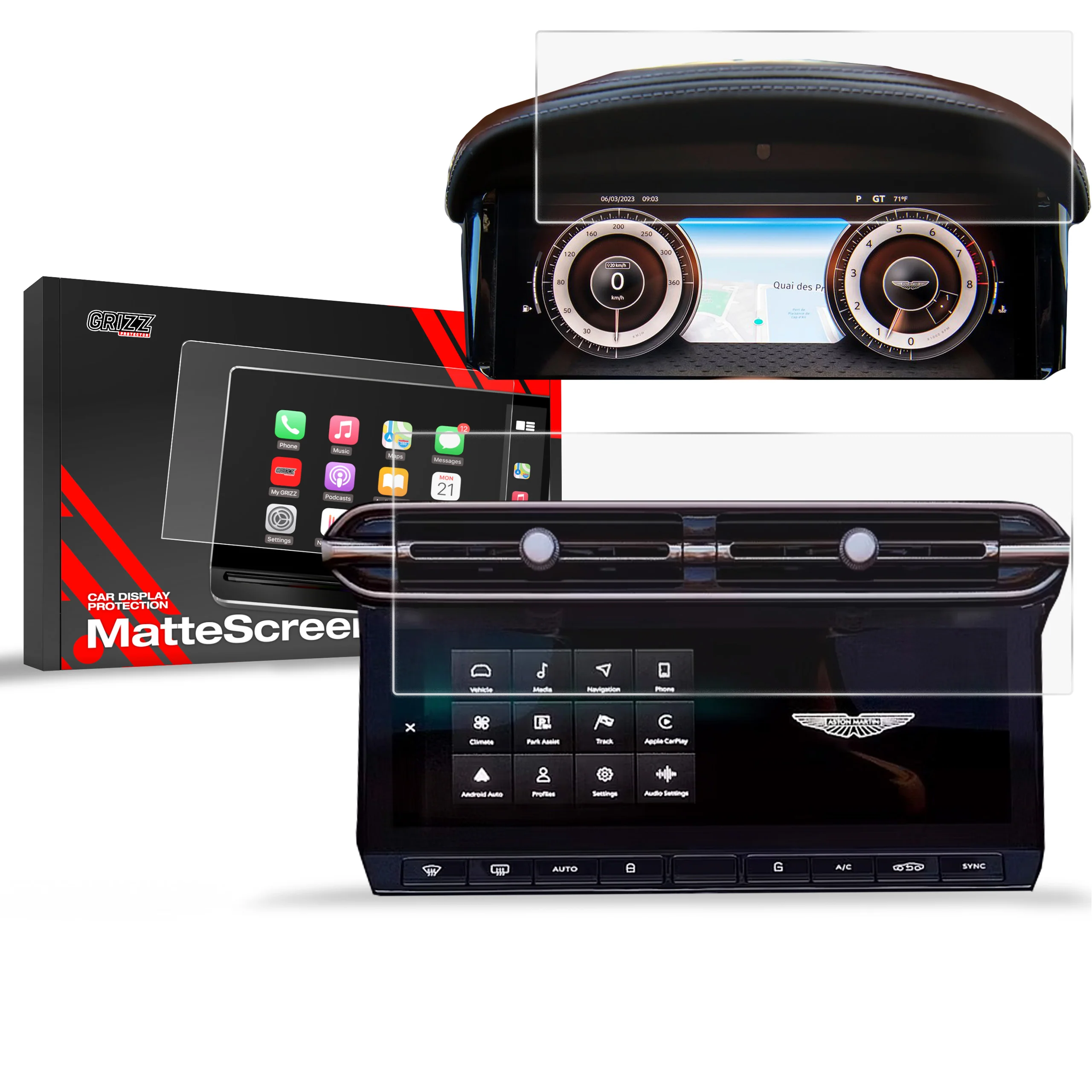 2in1 Displayschutzfolie für Aston Martin DB12 Virtual Cockpit (2024-2026) Anti-Fingerprint, Matt