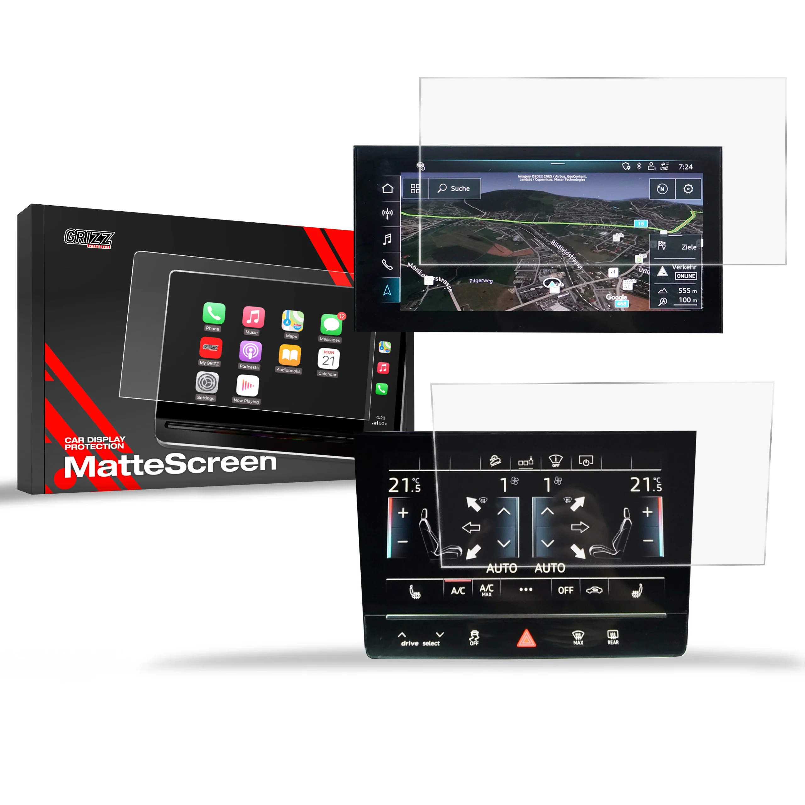 2in1 Displayschutzfolie für Audi Q8 e-tron (2022-2026) Anti-Fingerprint, Matt