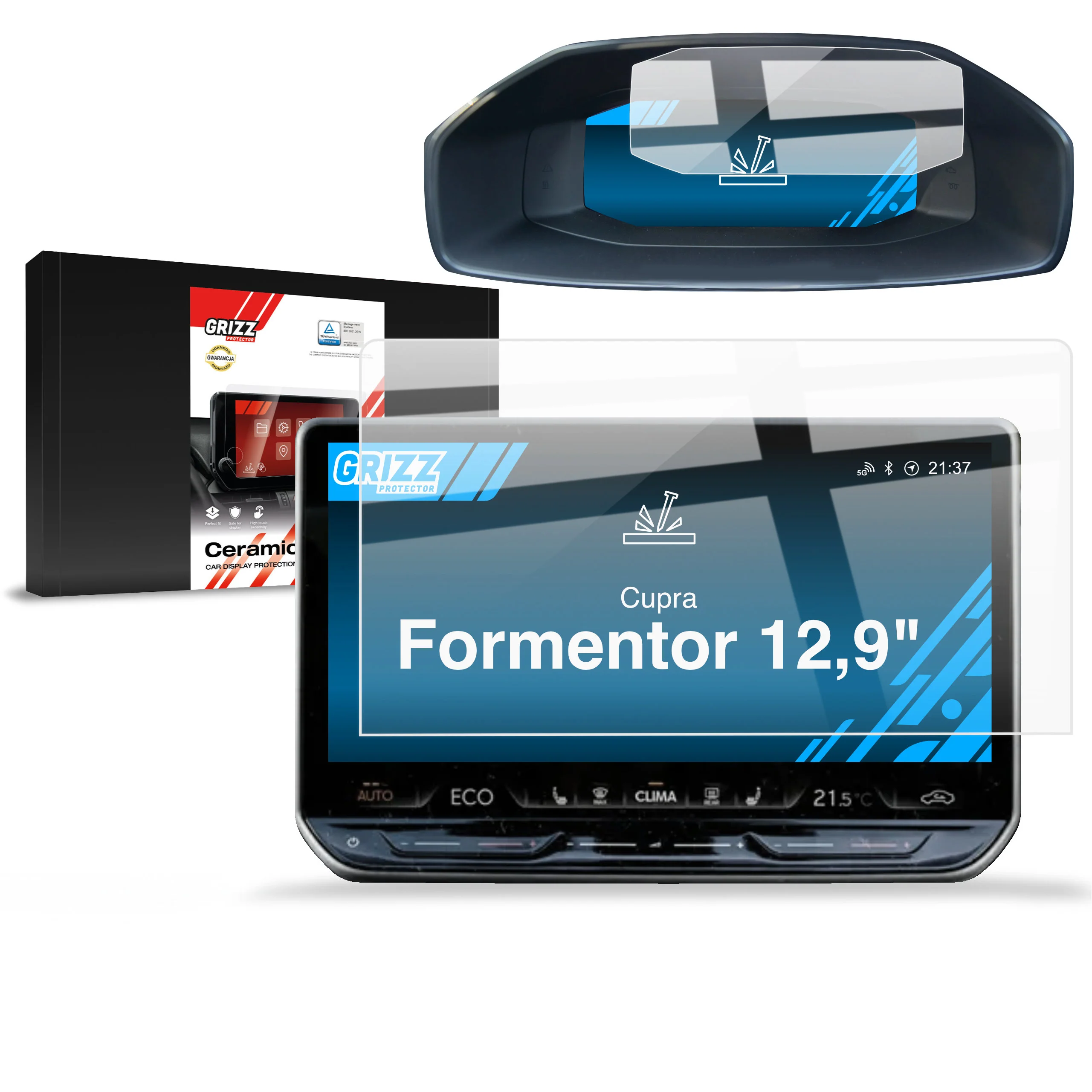 2in1 Displayschutzfolie für Cupra Formentor 12,9" (2024-2026) Navi Folie, Kratzfest, Klar