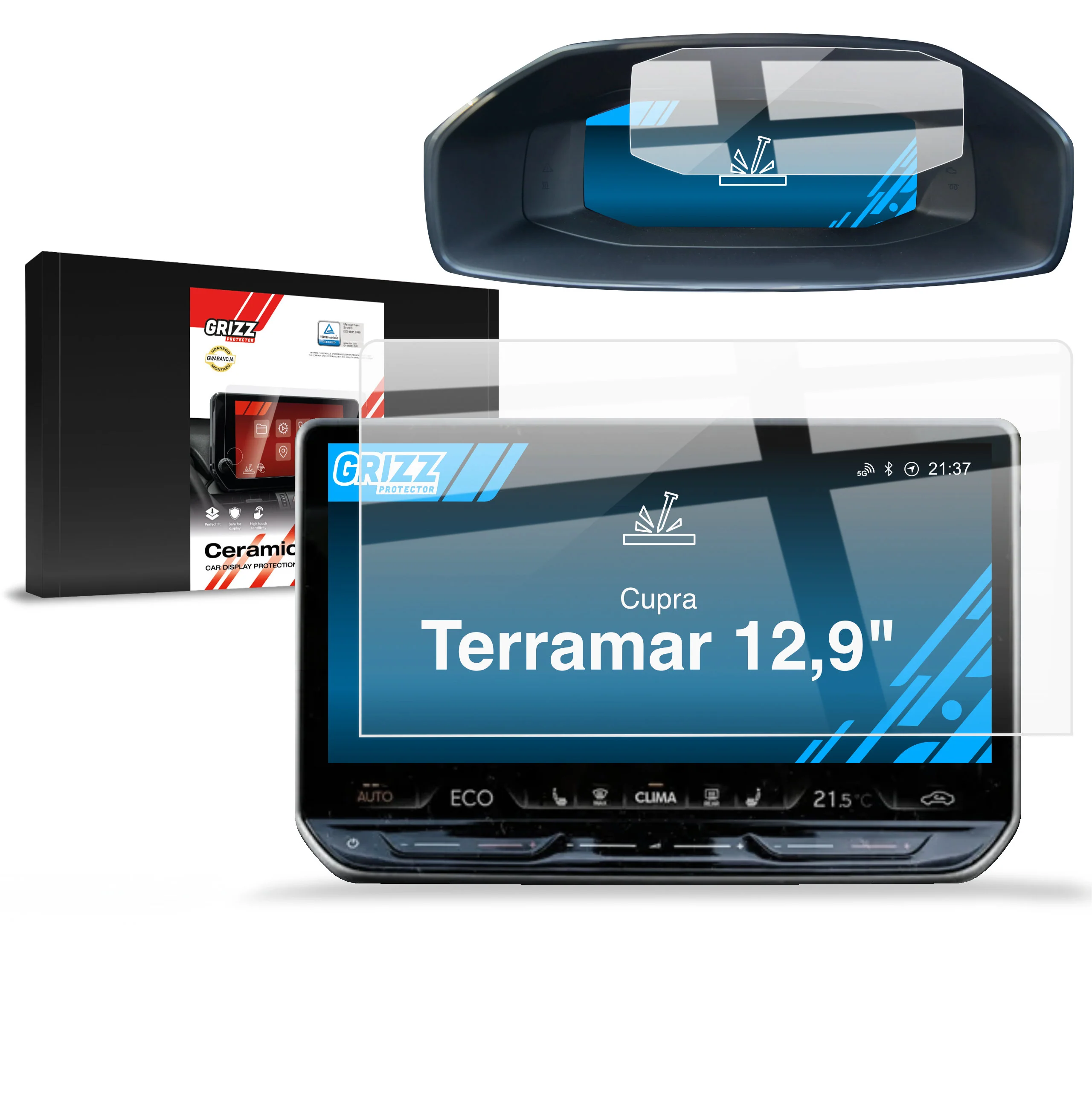 2in1 Displayschutzfolie für Cupra Terramar 12,9“ (2024-2026) Navi Folie, Kratzfest, Klar