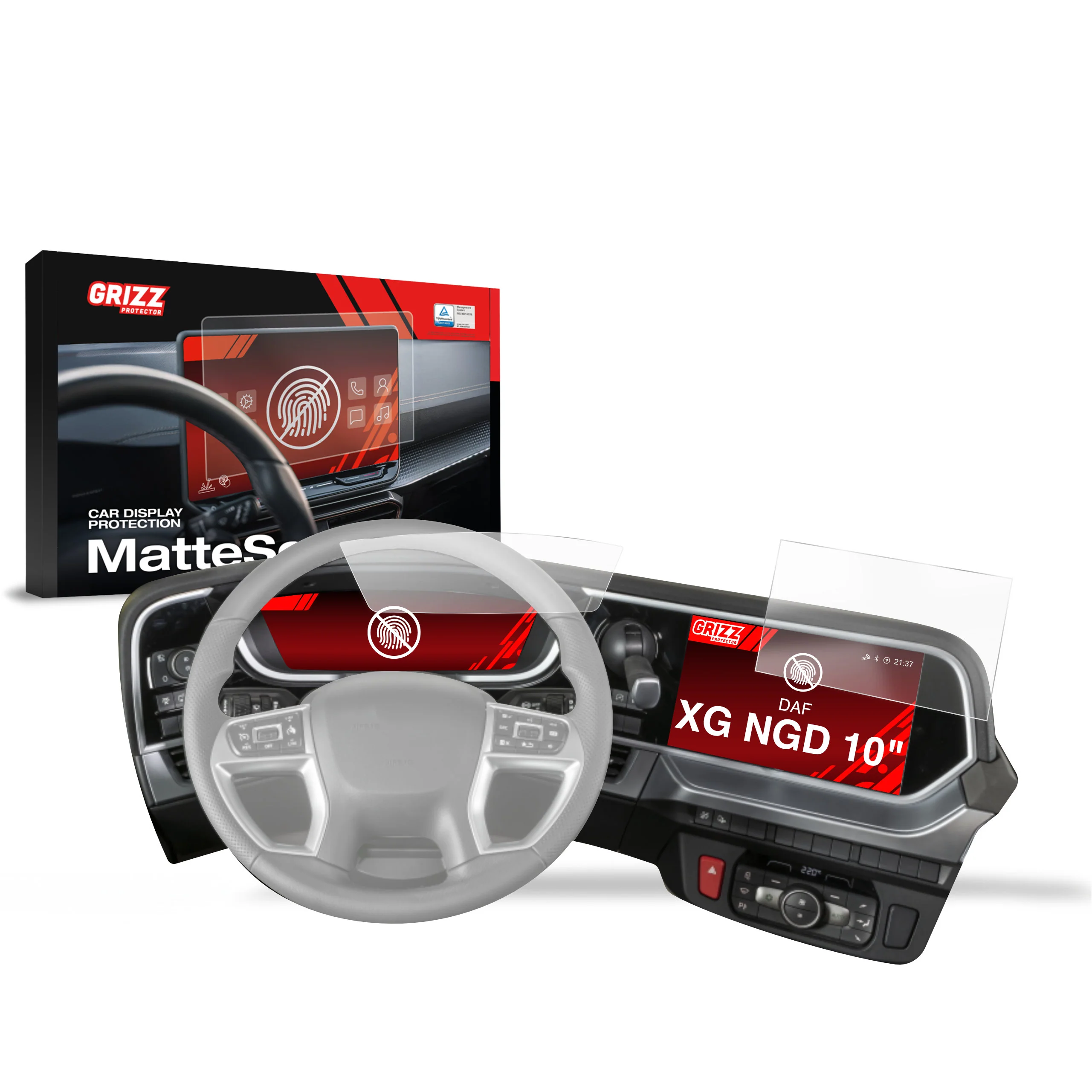 2in1 Displayschutzfolie für DAF XG NGD Anti-Fingerprint, Matt