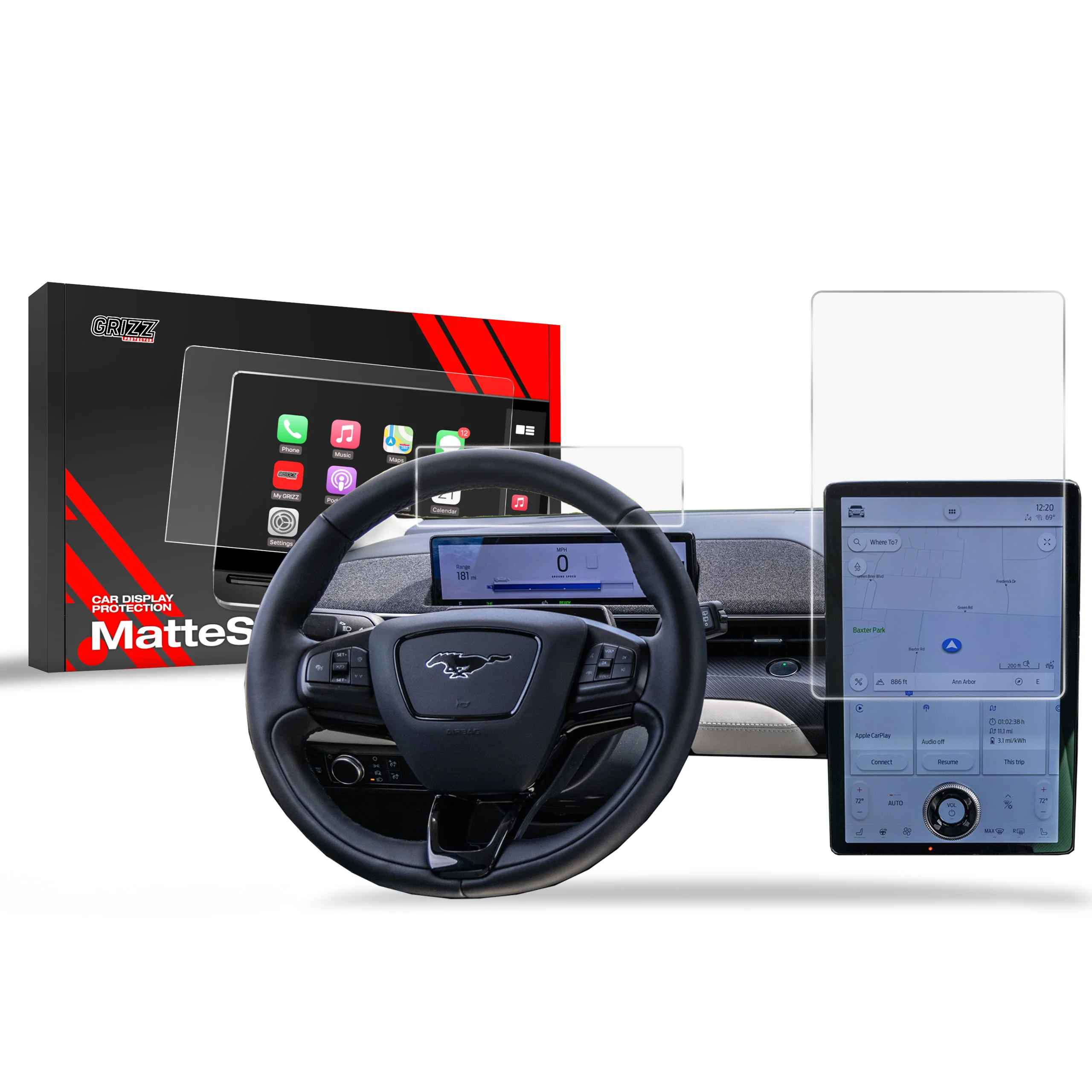 2in1 Displayschutzfolie für Ford Mustang Mach-E (2020-2026) Anti-Fingerprint, Matt