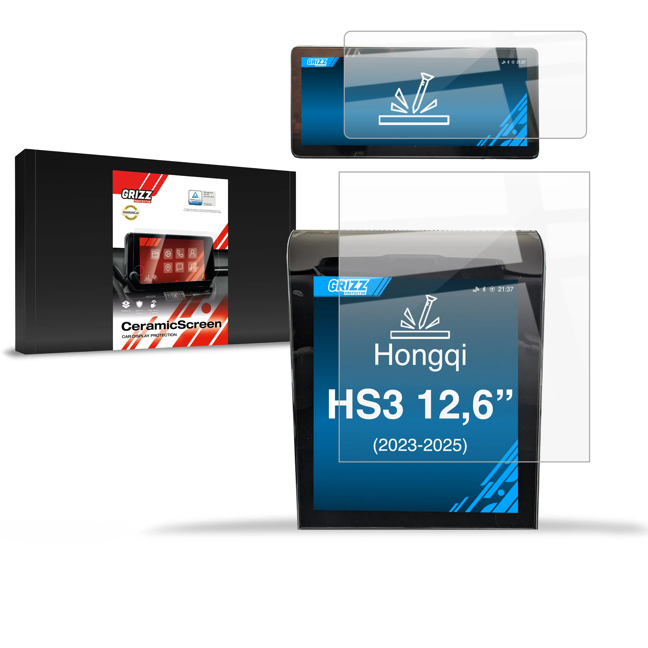 2in1 Displayschutzfolie für Hongqi HS3 12,6" (2023-2026) Navi Folie, Kratzfest, Klar