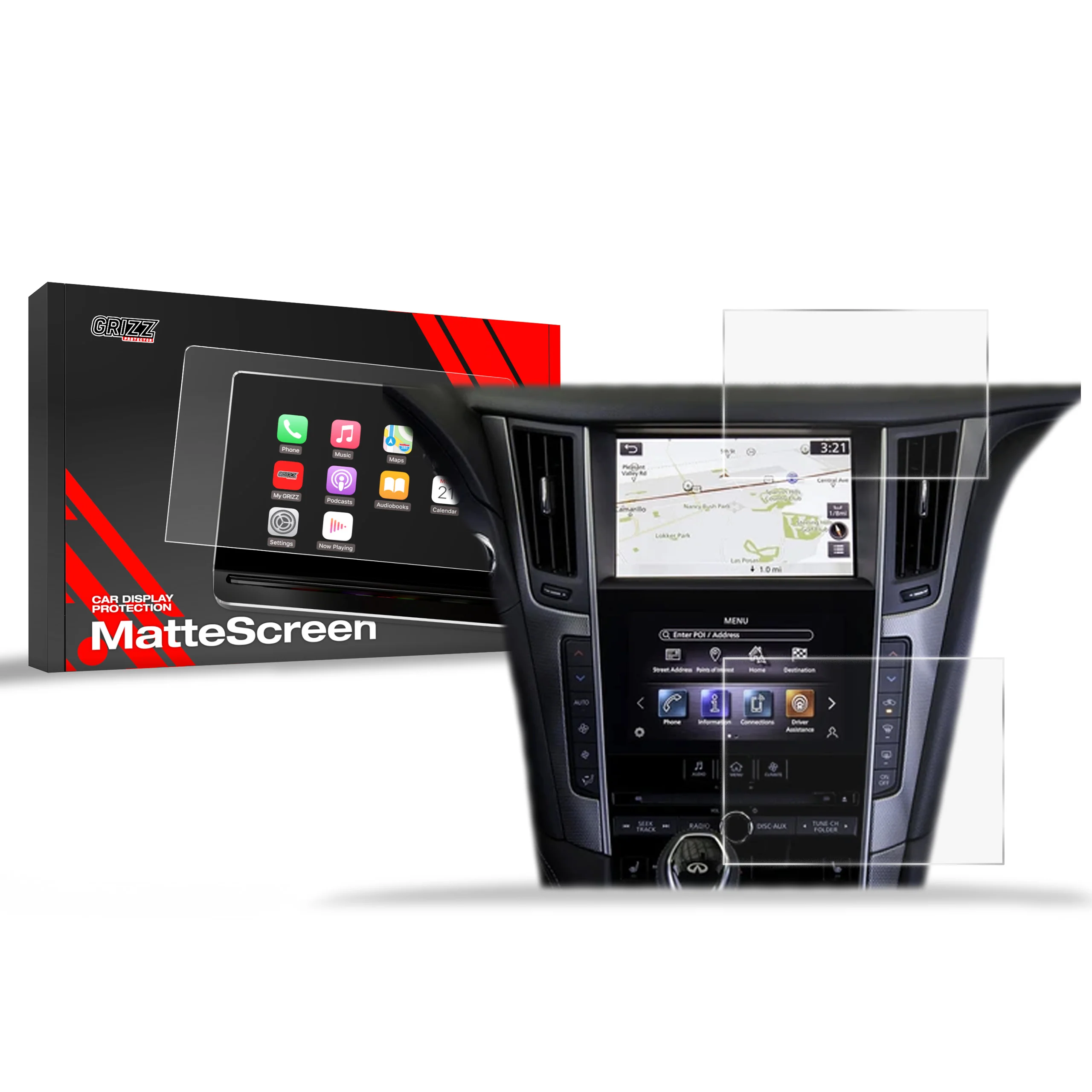 2in1 Displayschutzfolie für Infiniti Q60 (2017-2020) Anti-Fingerprint, Matt