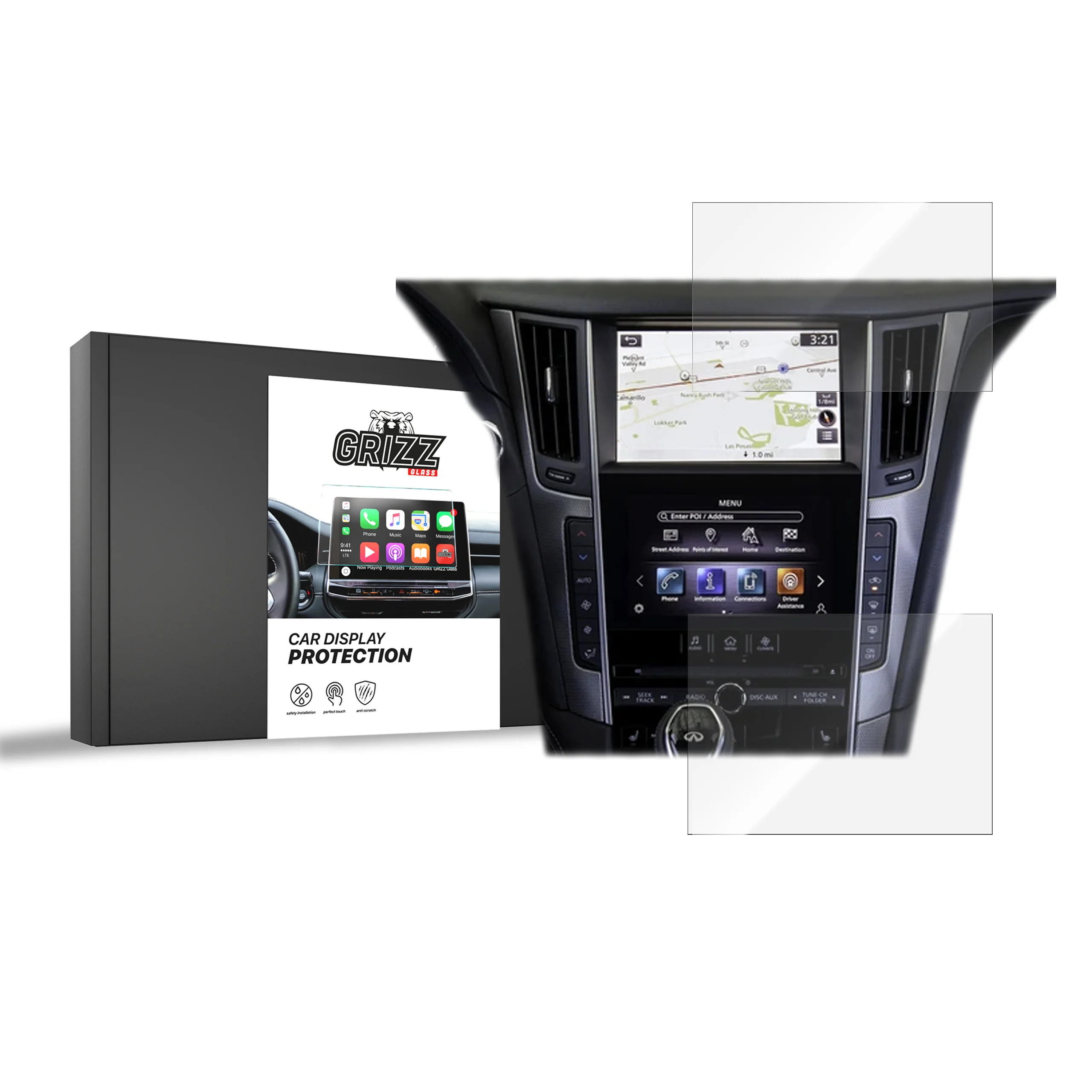 2in1 Displayschutzfolie für Infiniti Q60 (2017-2020) Navi Folie, Kratzfest, Klar