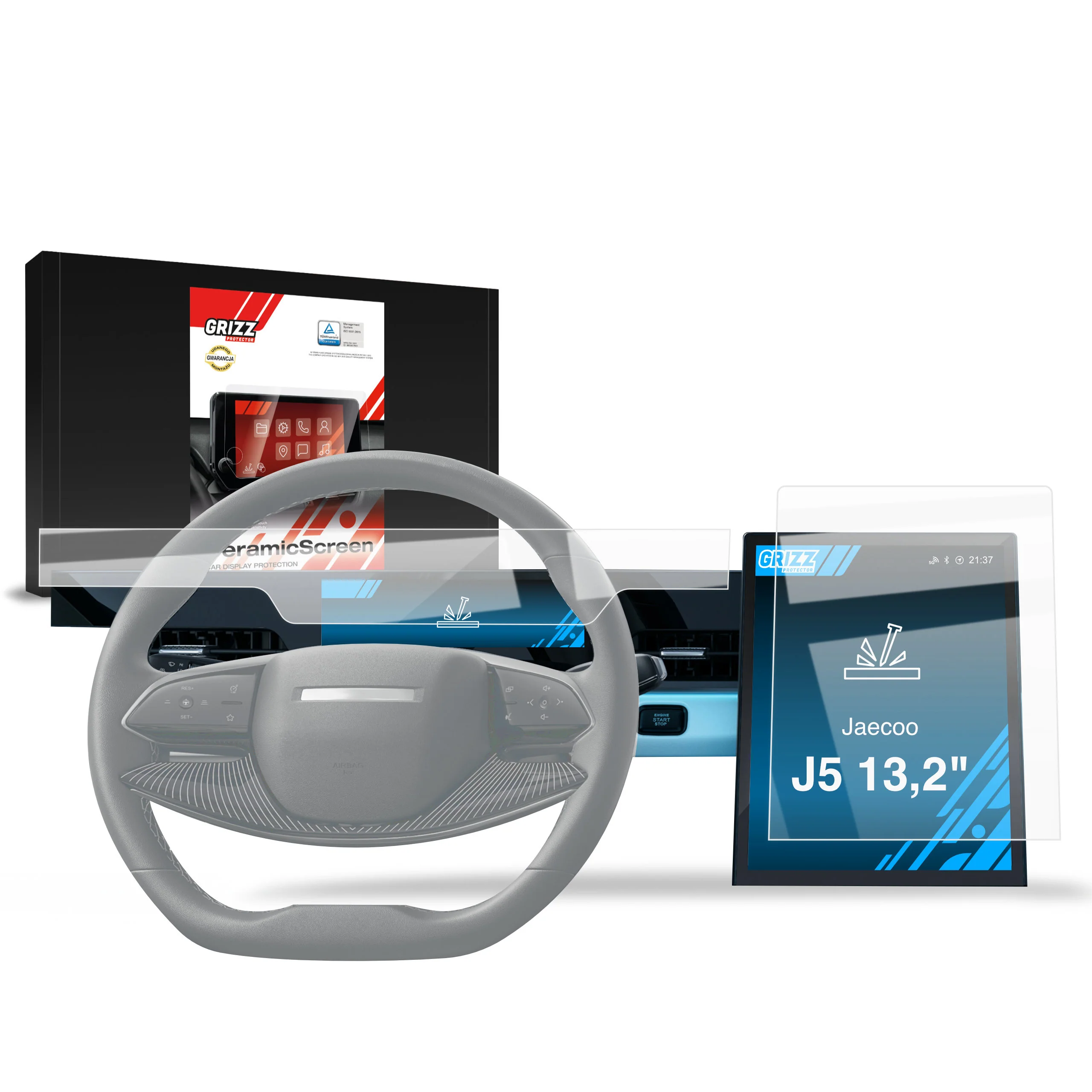 2in1 Displayschutzfolie für Jaecoo J5 13,2" (2025-2026) Navi Folie, Kratzfest, Klar