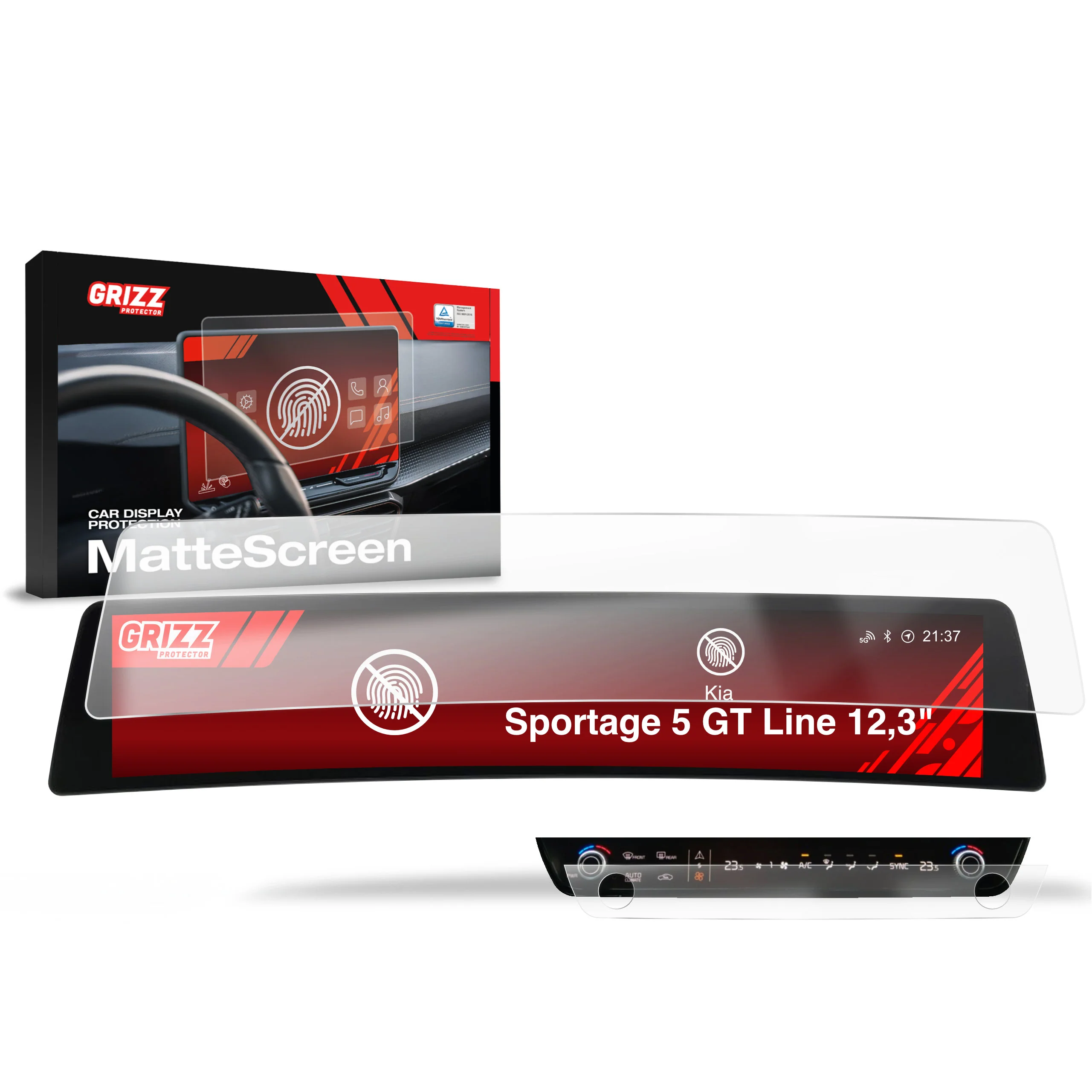 2in1 Displayschutzfolie für Kia Sportage 5 GT Line 12,3" (2021-2024) Anti-Fingerprint, Matt