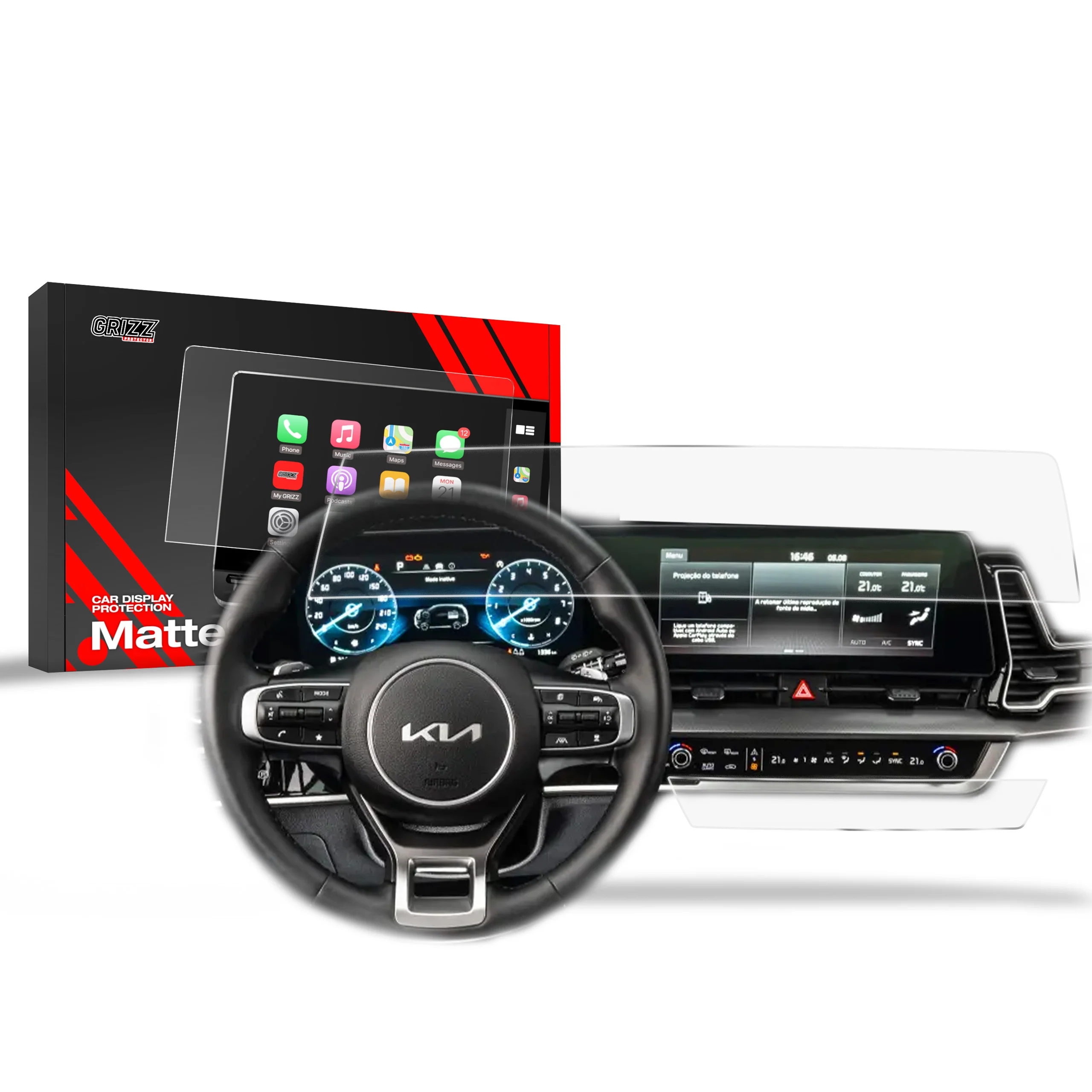 2in1 Displayschutzfolie für Kia Sportage 5 ver. L (2021-2024) Anti-Fingerprint, Matt