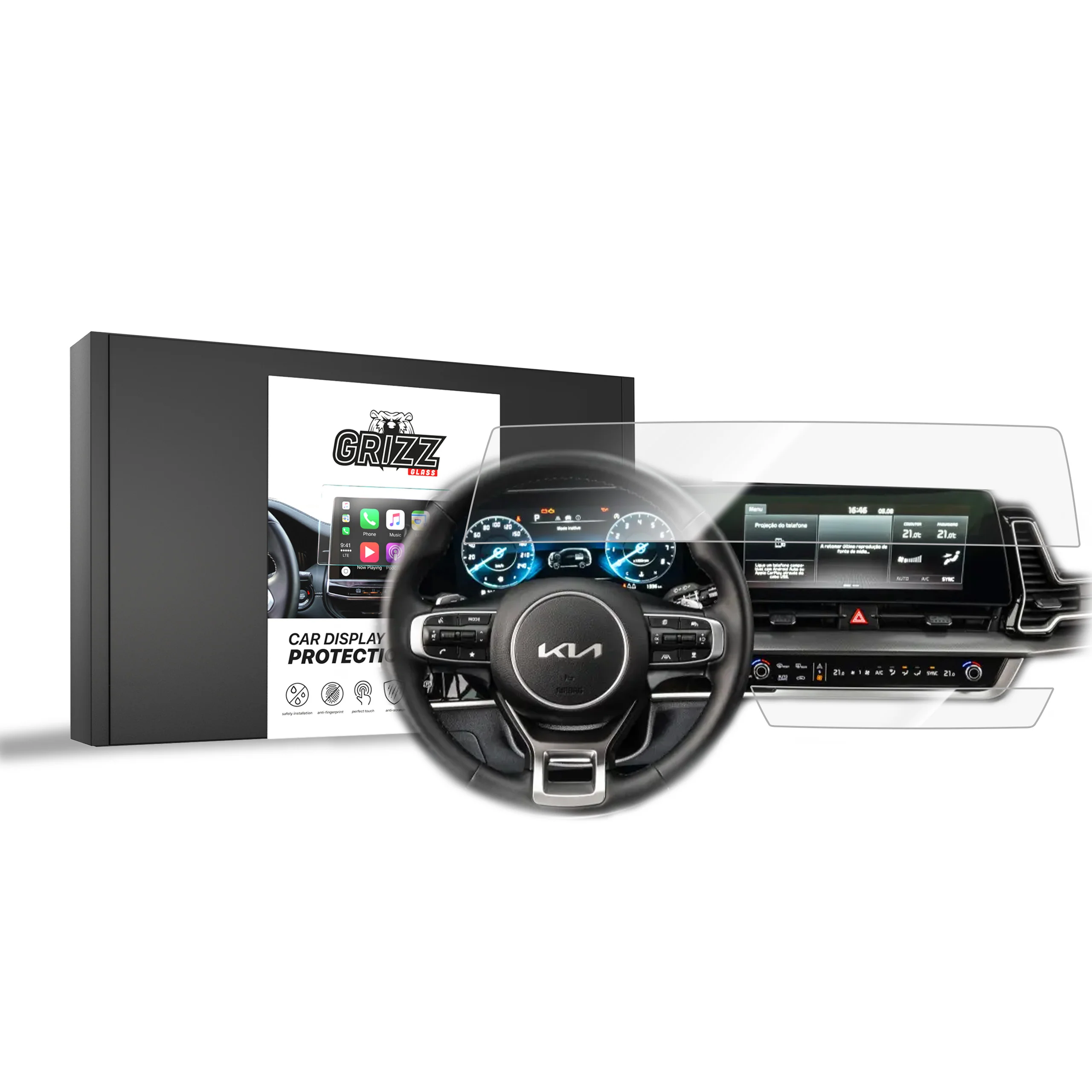 2in1 Displayschutzfolie für Kia Sportage 5 ver. L (2021-2024) Navi Folie, Kratzfest, Klar
