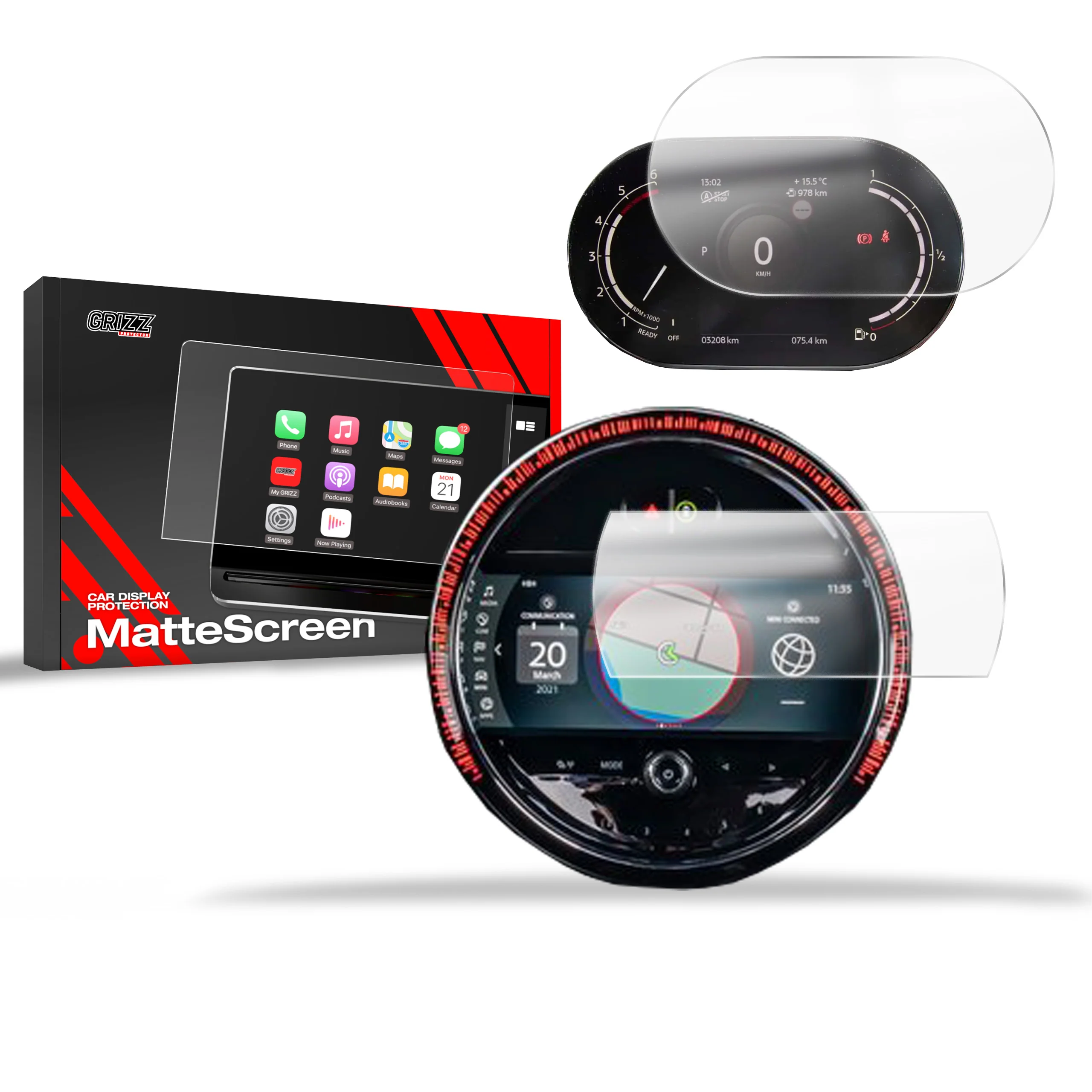 2in1 Displayschutzfolie für Mini Cabrio 3 (2021-2023) Anti-Fingerprint, Matt