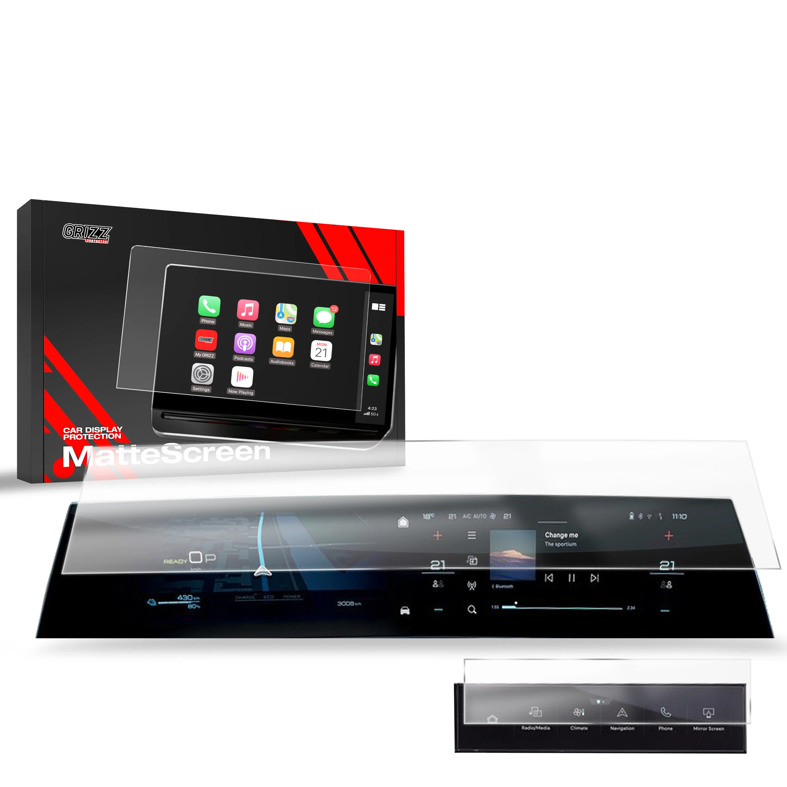 Grizz 2in1 Navigation Displayschutzfolie für Peugeot 5008 (2024-2025) Anti-Fingerprint, Matt