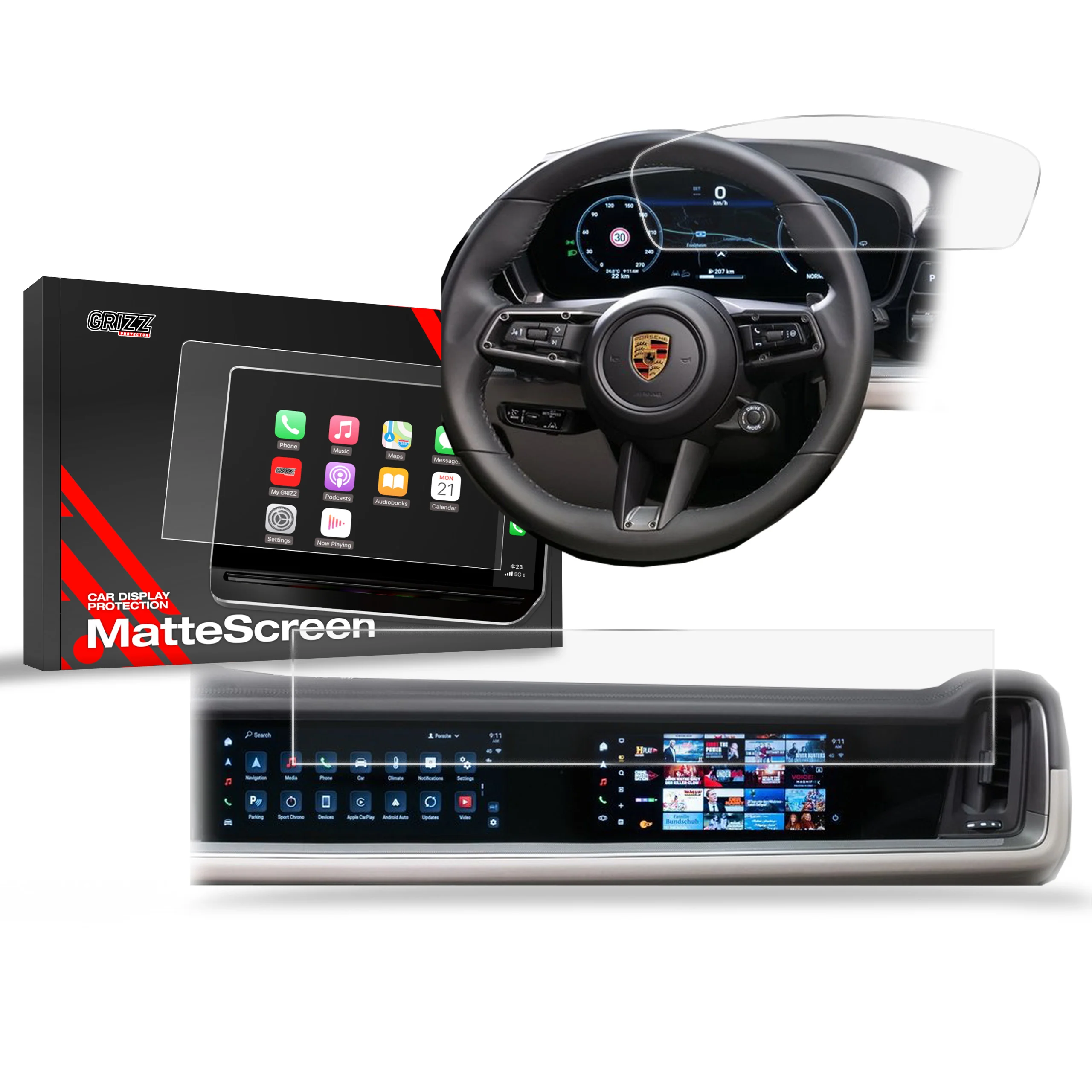 2in1 Displayschutzfolie für Porsche Panamera 3 12,3" + 10,9“ (2024-2026) Anti-Fingerprint, Matt