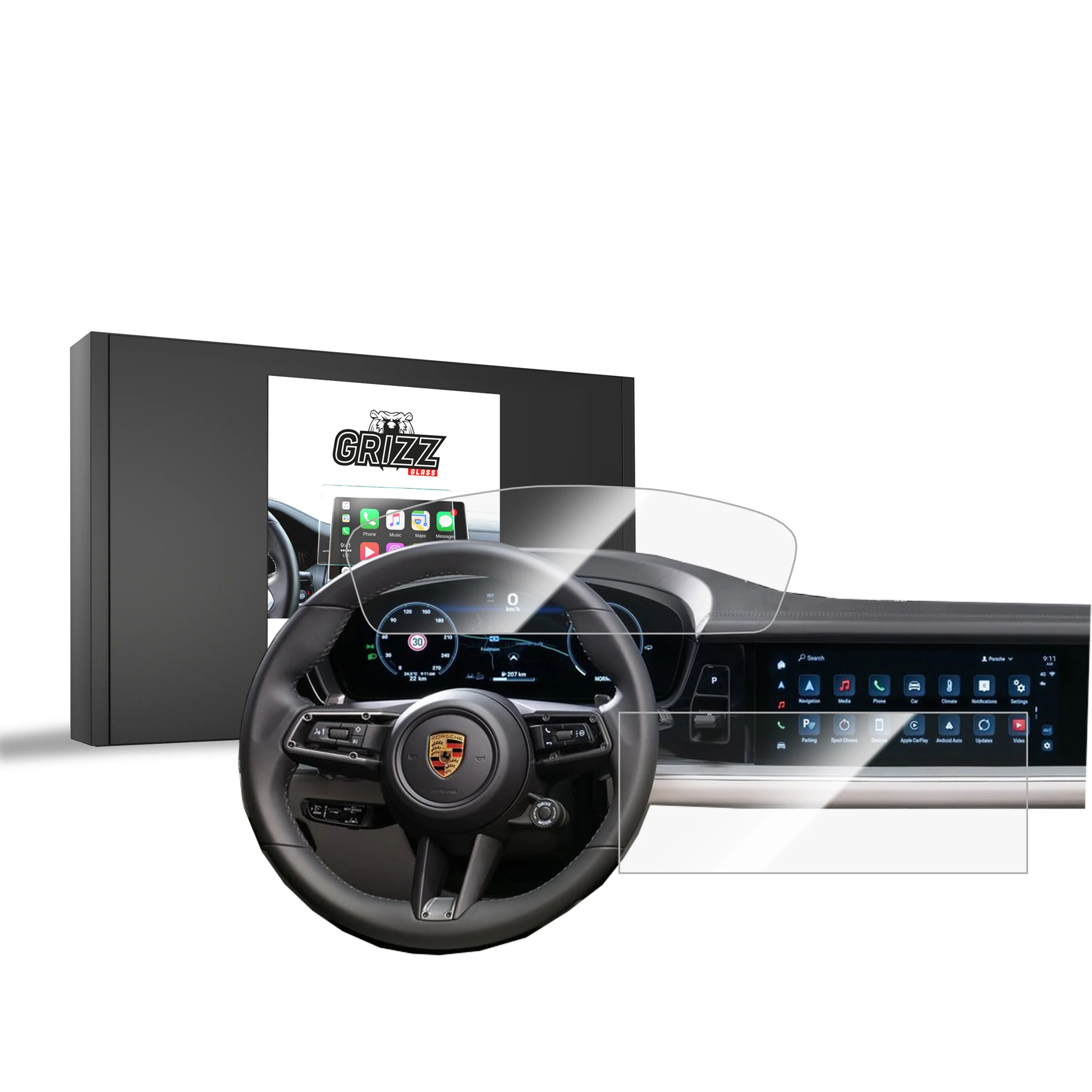 2in1 Displayschutzfolie für Porsche Panamera 3 (2024-2026) Navi Folie, Kratzfest, Klar