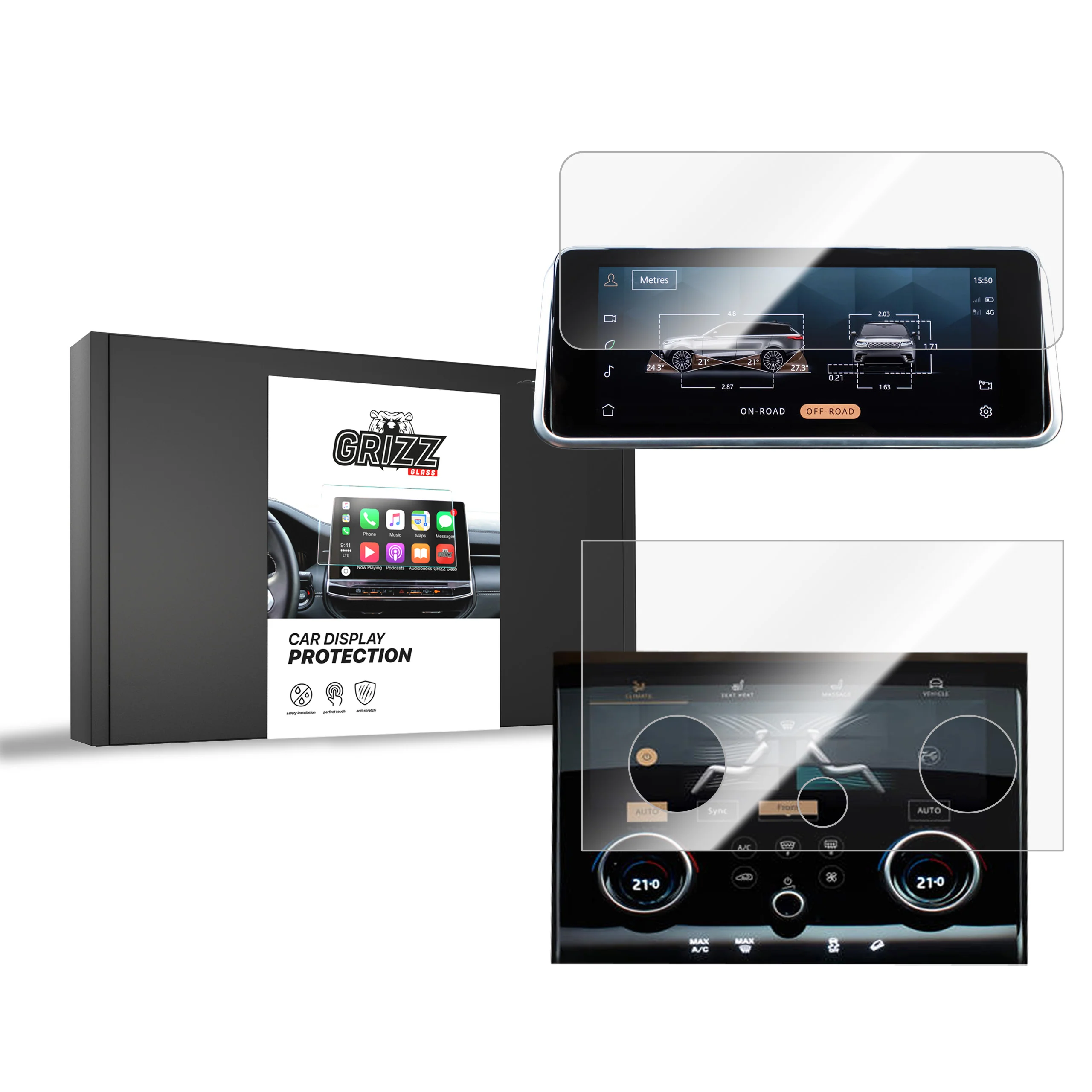 2in1 Displayschutzfolie für Range Rover Evoque (2019-2023) Navi Folie, Kratzfest, Klar