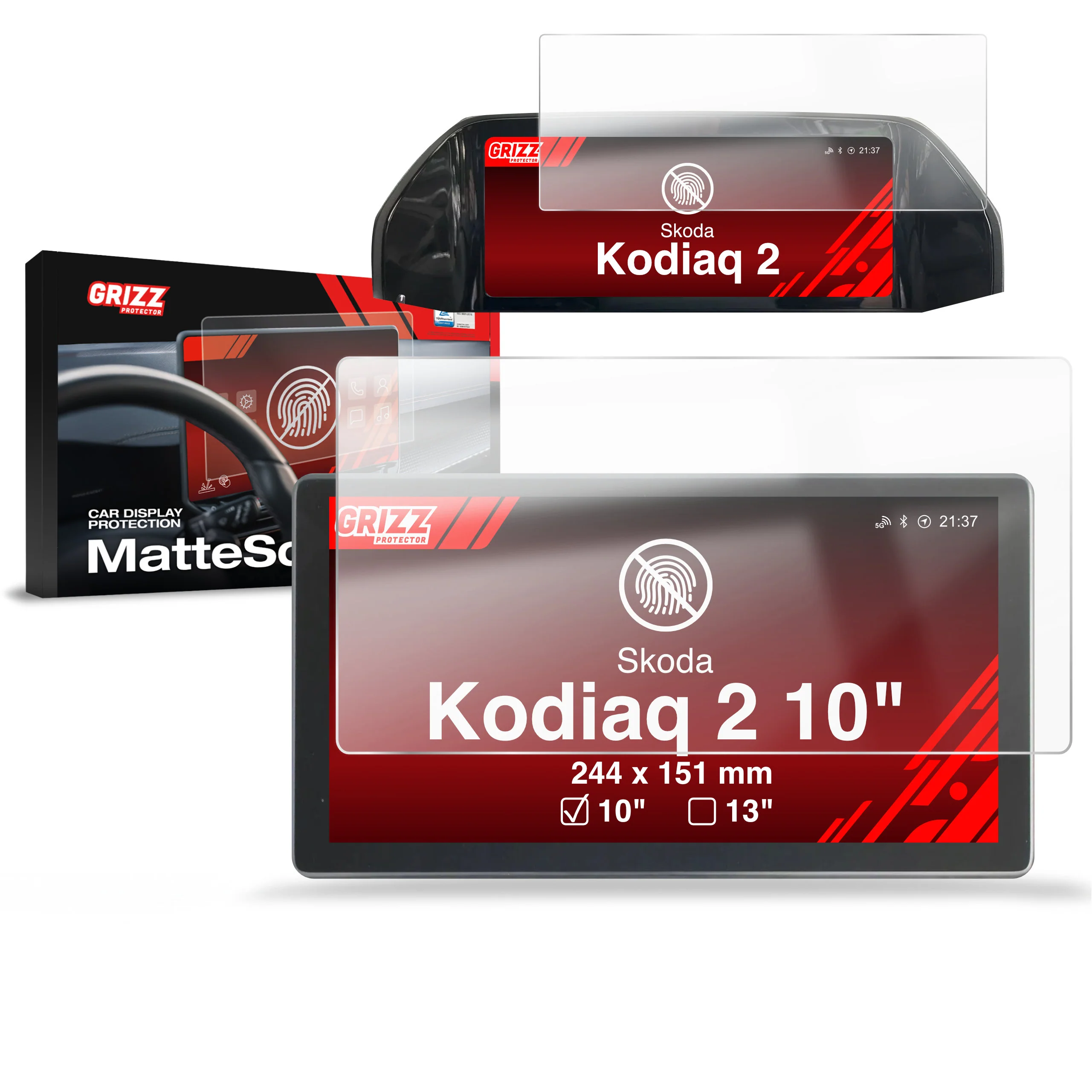 2in1 Displayschutzfolie für Skoda Kodiaq 2 10" (2024-2026) Anti-Fingerprint, Matt