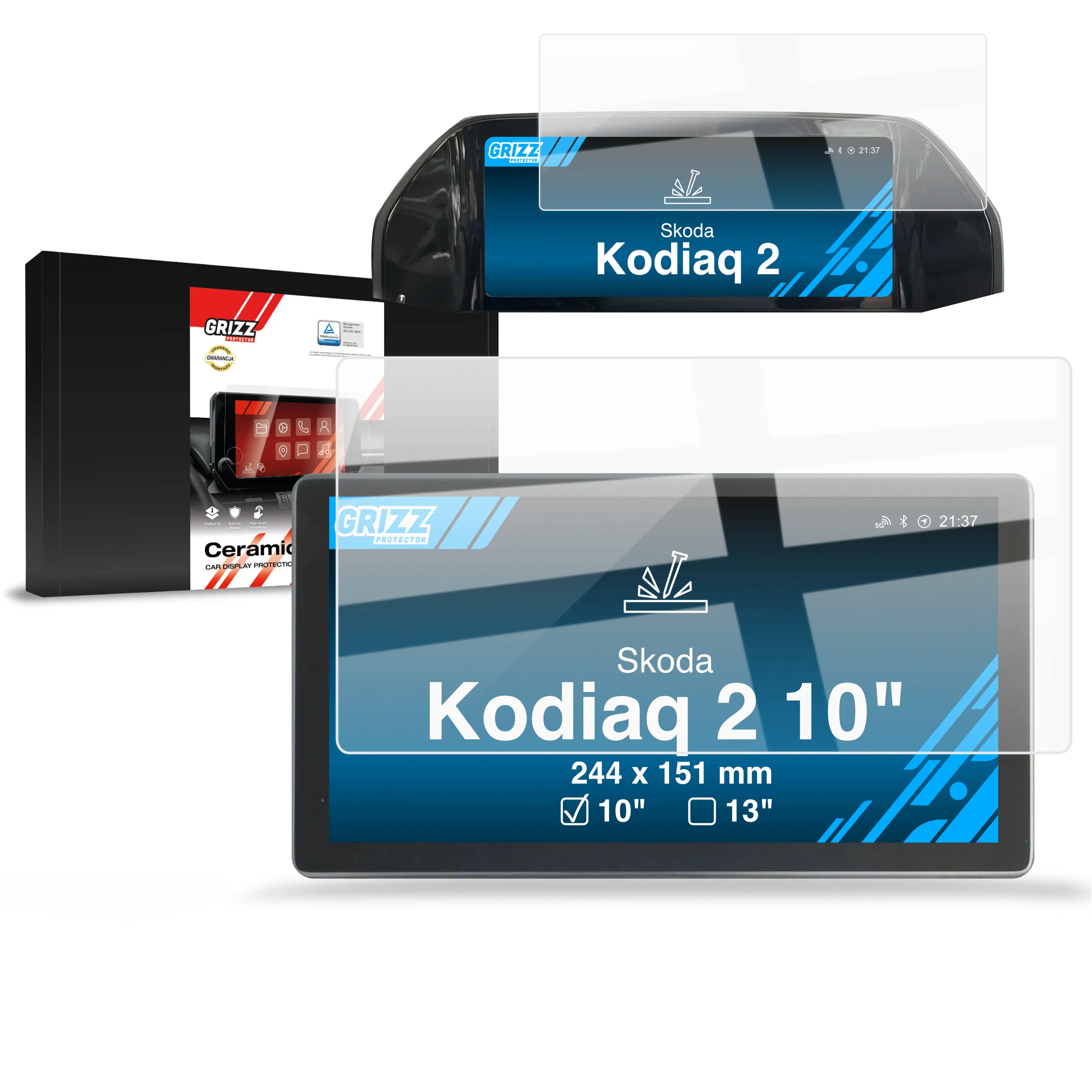 2in1 Displayschutzfolie für Skoda Kodiaq 2 10" (2024-2026) Navi Folie, Kratzfest, Klar