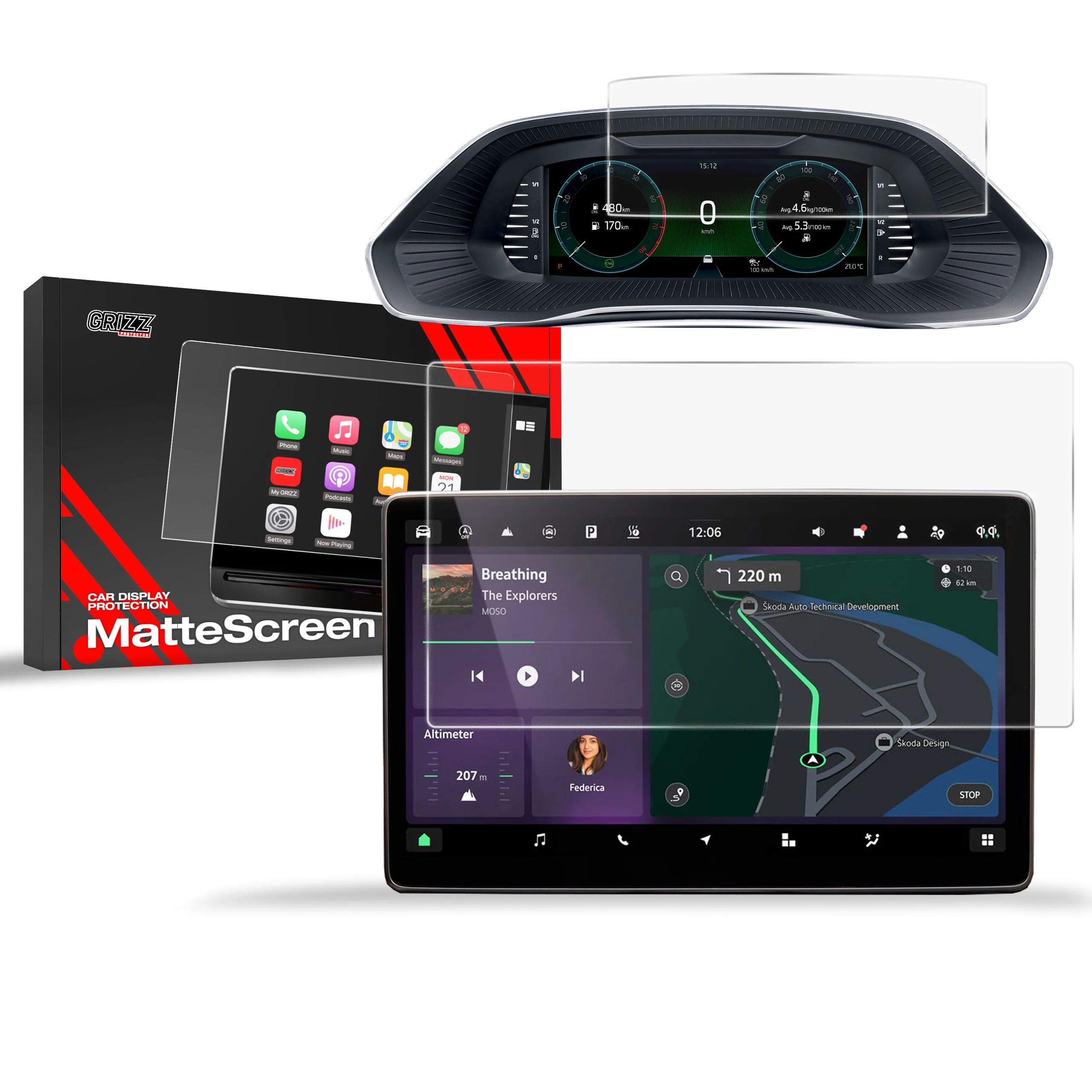 2in1 Displayschutzfolie für Skoda Octavia 4 10" Facelift (2024-2026) Anti-Fingerprint, Matt
