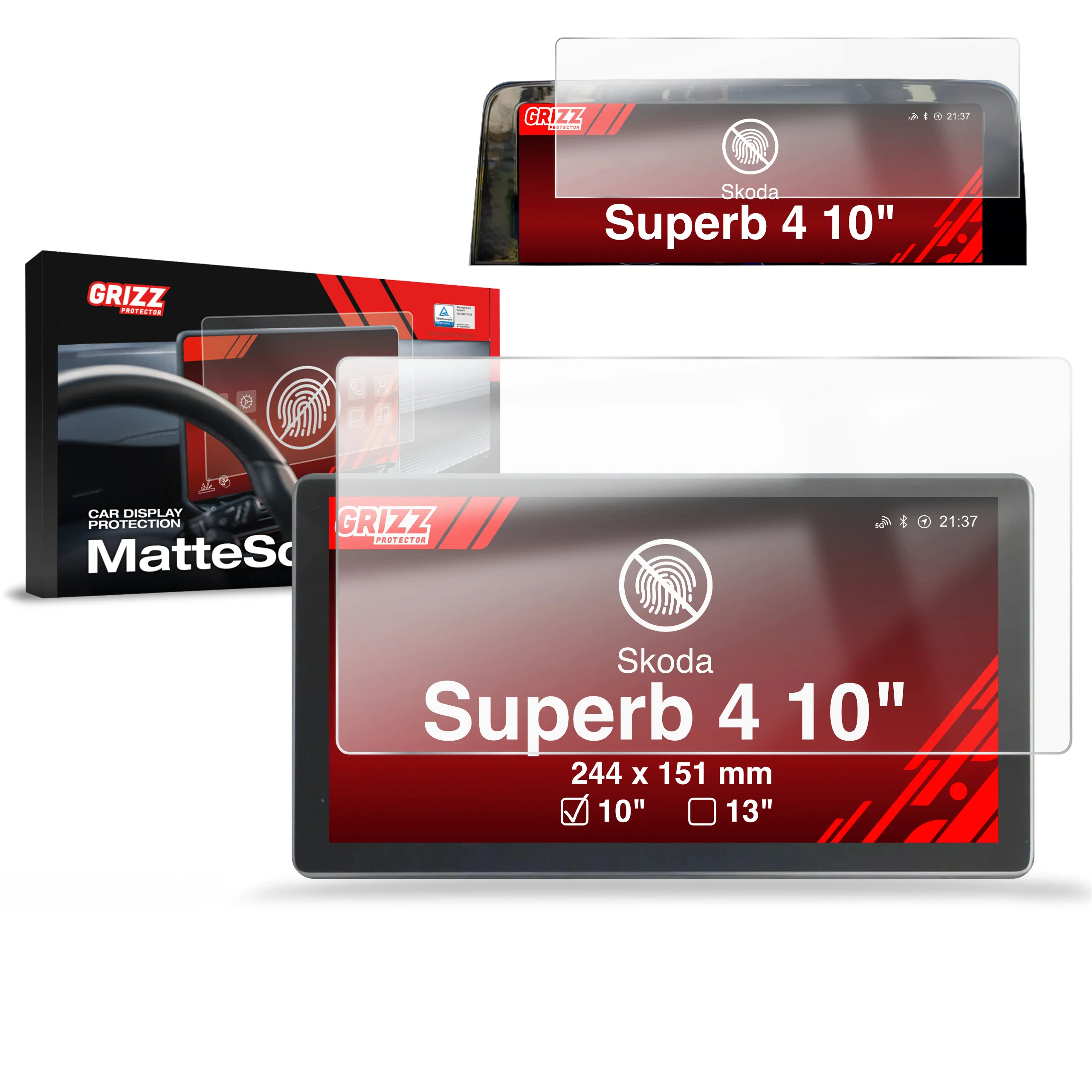 2in1 Displayschutzfolie für Skoda Superb 4 10" (2024-2026) Anti-Fingerprint, Matt